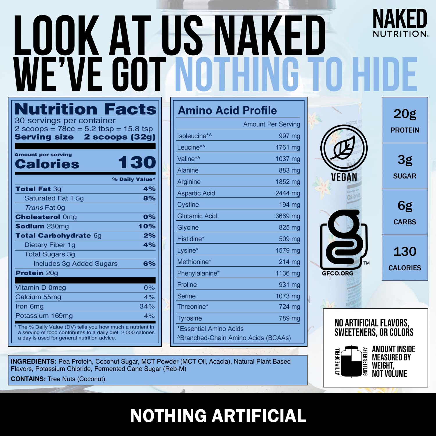 NAKED nutrition Naked Shake - Vanilla Protein Powder - Plant Based Protein Shake