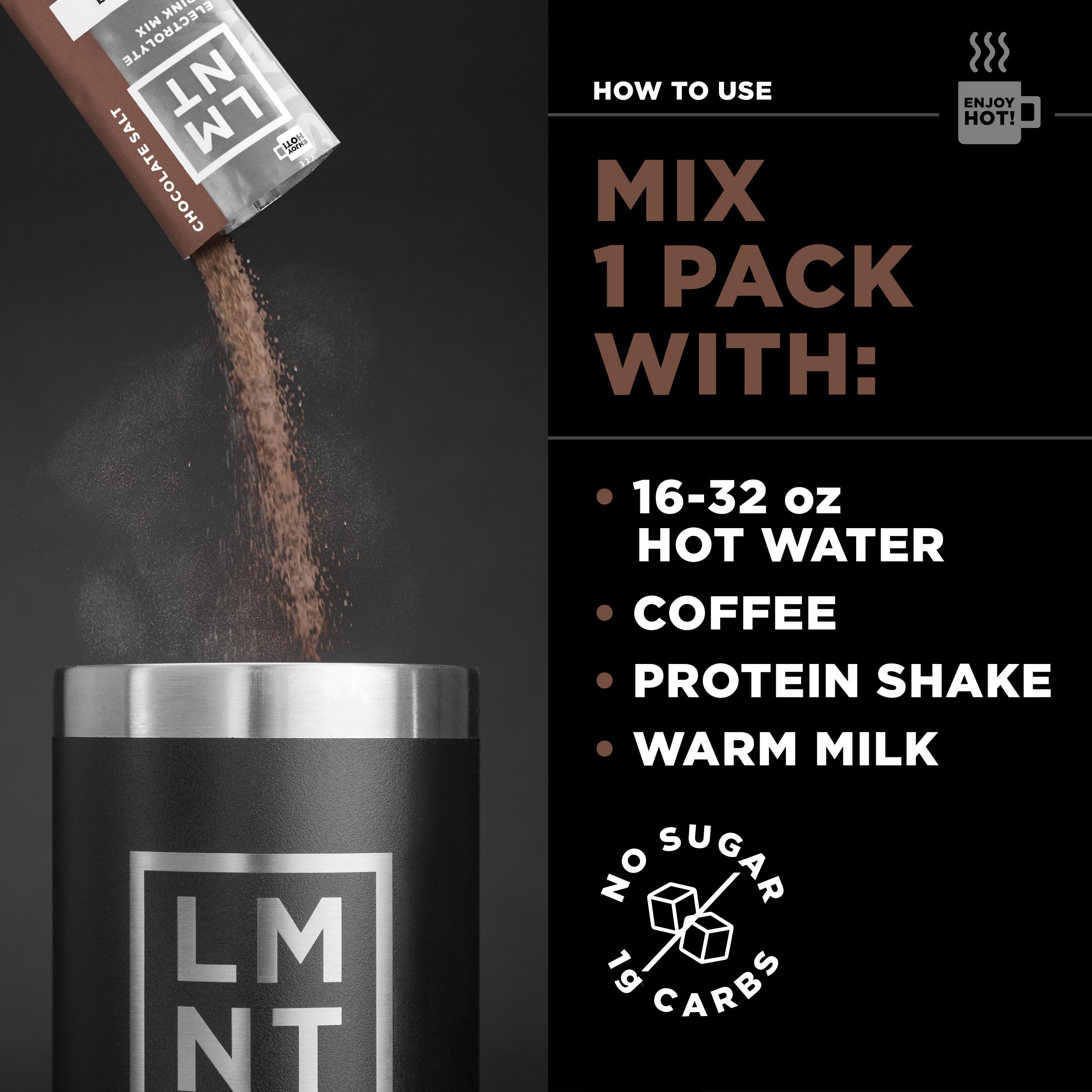 LMNT Zero-Sugar Electrolytes - Hot Chocolate Salt - Hydration Powder Packets