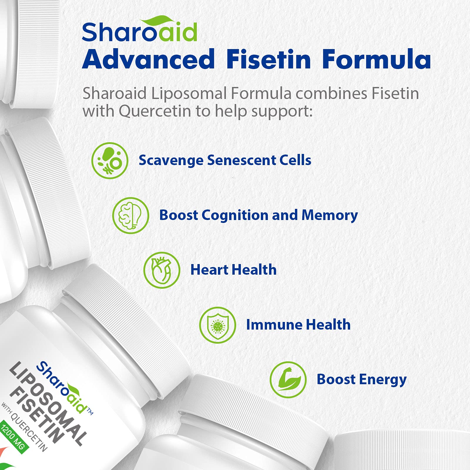 Sharoaid Liposomal Fisetin with Quercetin Supplements 1200 mg per Serving,High Absorpti