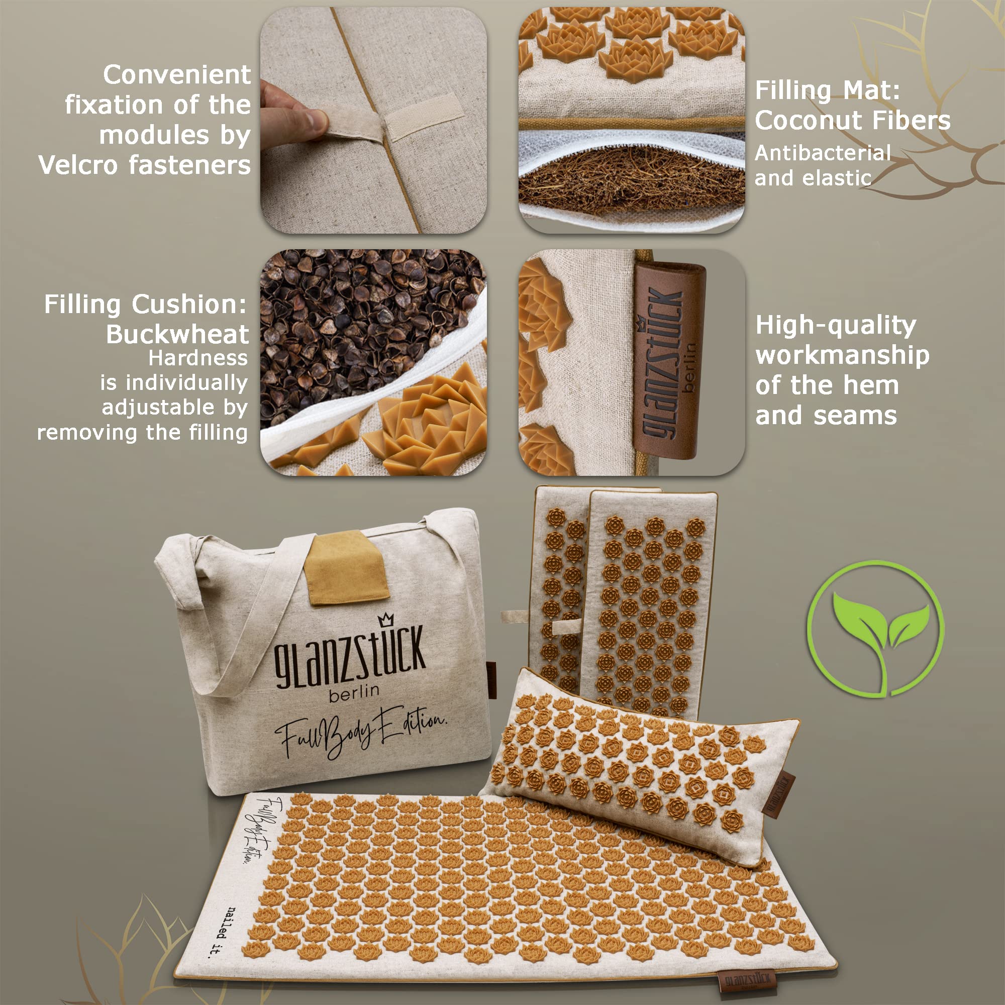 Glanzstück Berlin® Health Collection XXL Acupressure Mat Set for Full Body for Tension Headaches