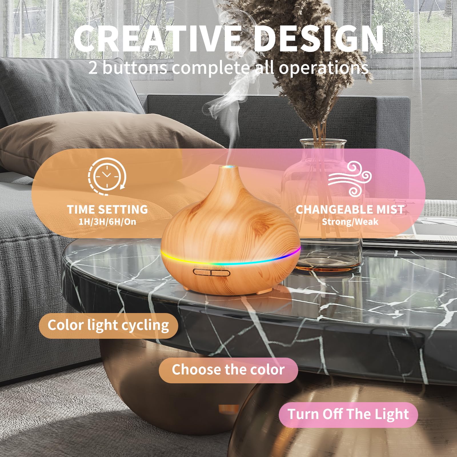 HLS 550ml Aroma Diffusers for Essential Oils Large Room with 10 Essential Oils,Ultrasonic Aromatherapy