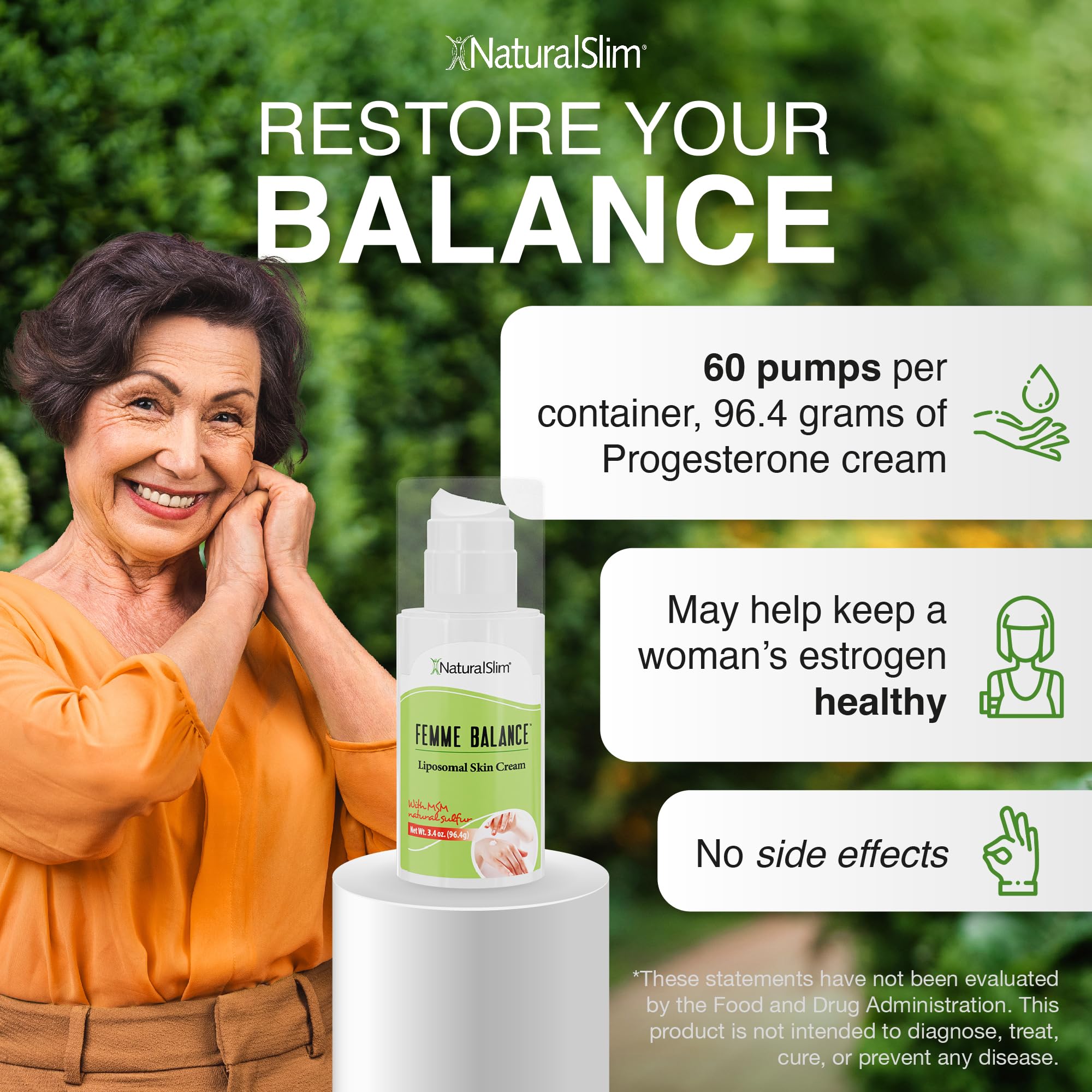 NaturalSlim Femme Balance - Progesterone Cream for Women - Natural Hormonal Balance & Menopause