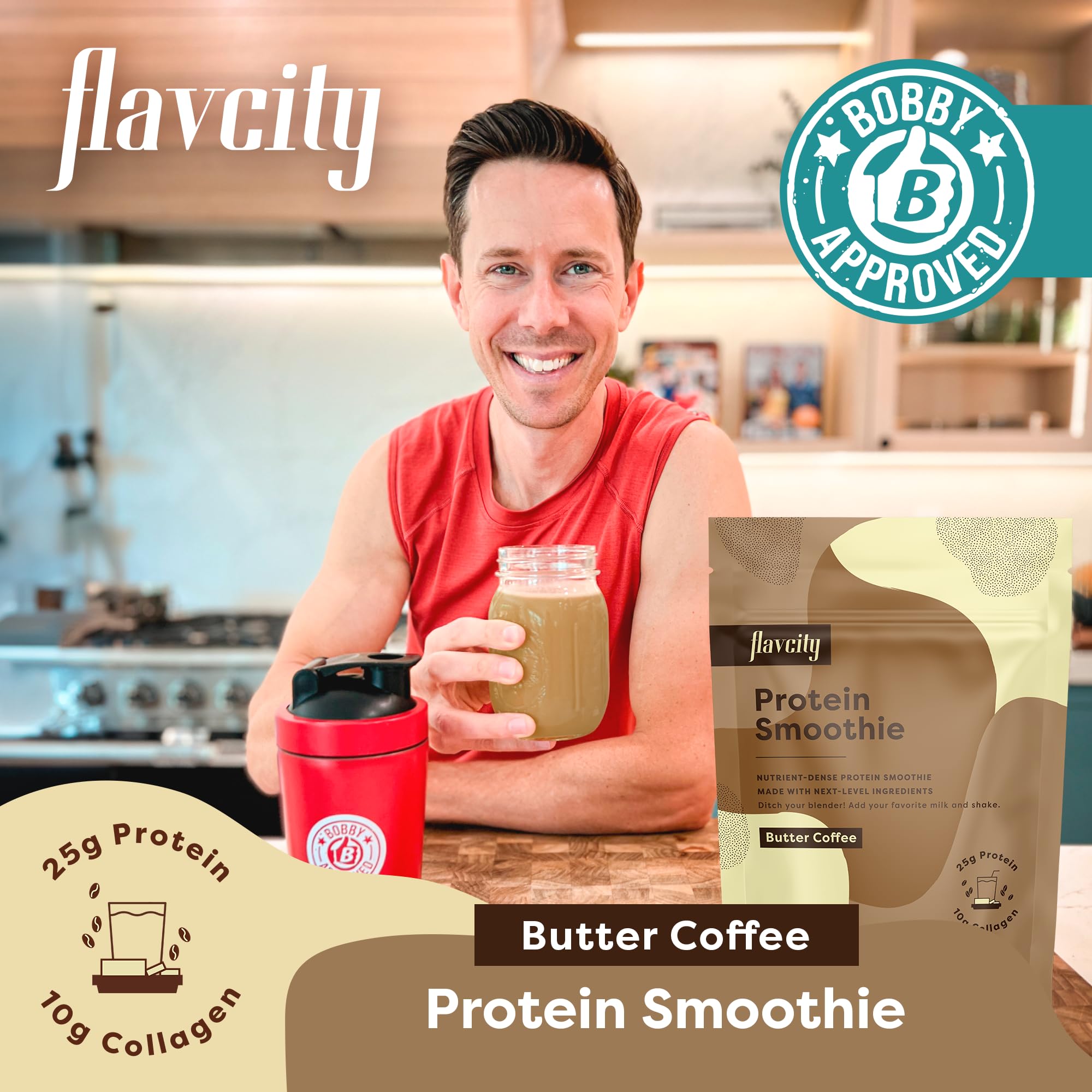 FlavCity Protein Powder Smoothie, Butter Coffee - 100% Grass-Fed Whey Protein Powder