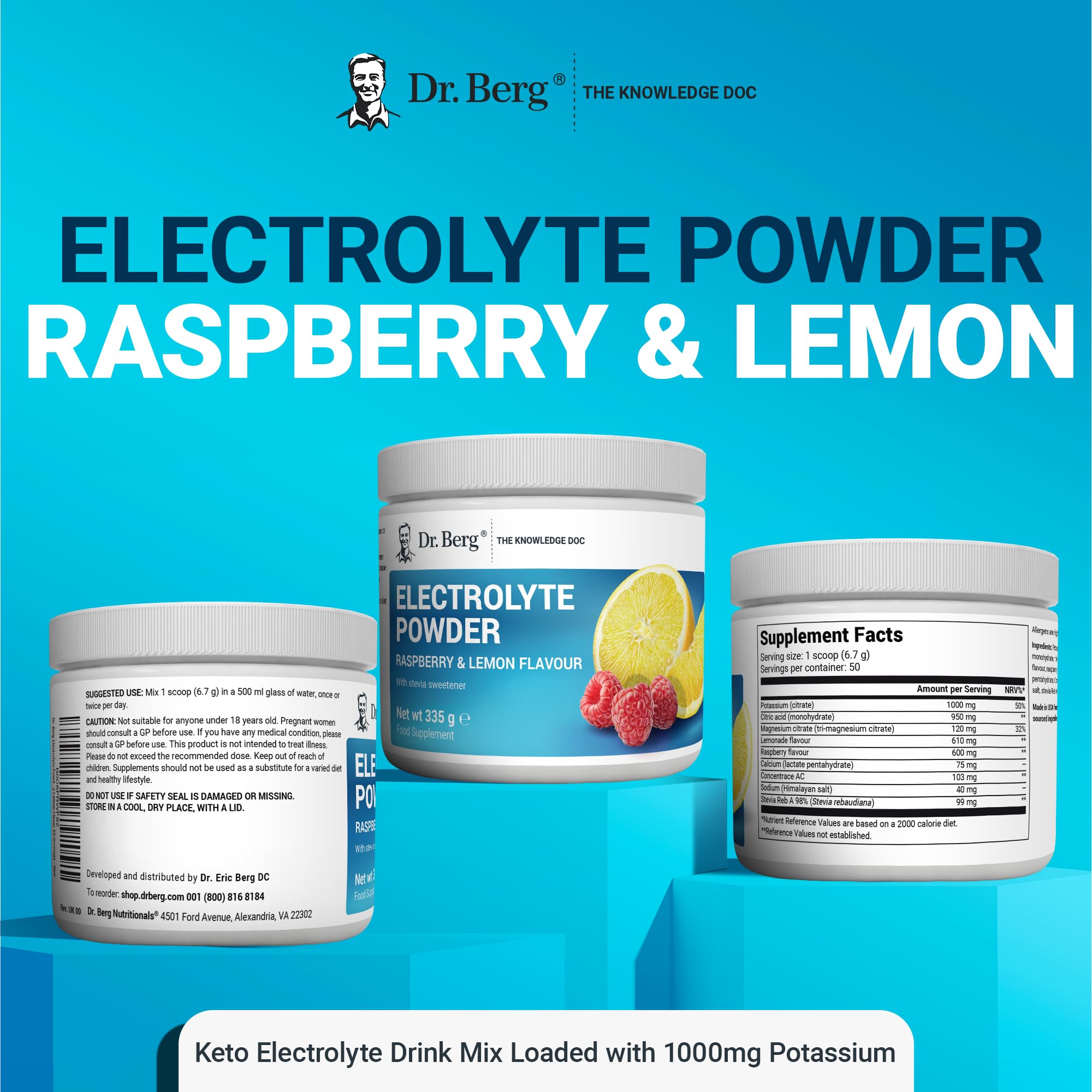 Dr. Berg Electrolyte Powder - Electrolyte Drink Supplements with 1000mg Potassium