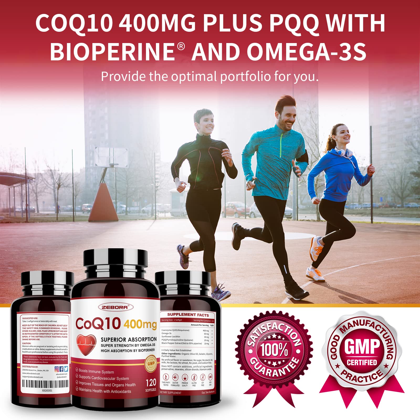 CoQ10-400mg-Softgels with PQQ, BioPerine & Omega-3, Coenzyme Q10(Ubiquinone)