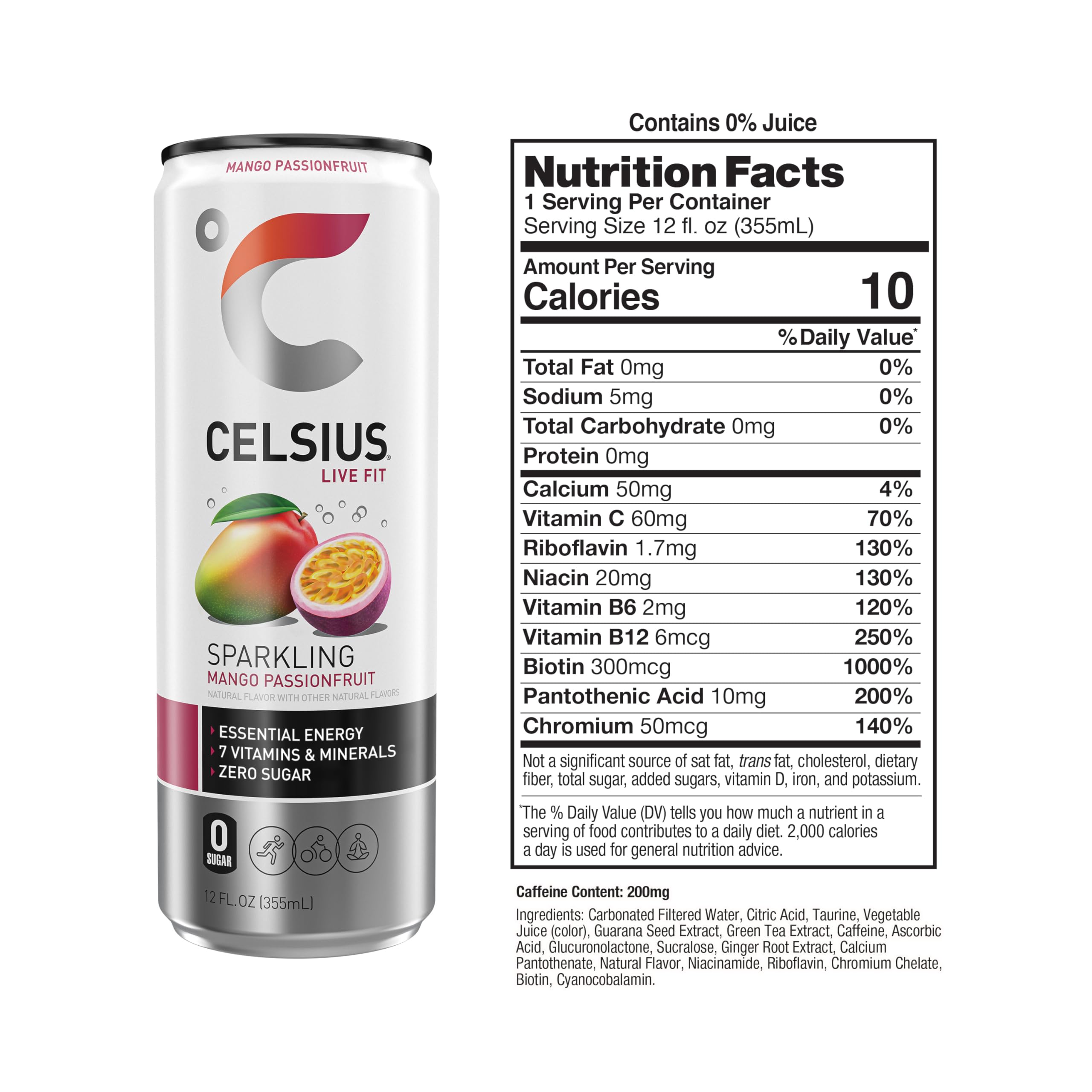 CELSIUS Sparkling Mango Passionfruit, Functional Essential Energy Drink 12 Fl Oz