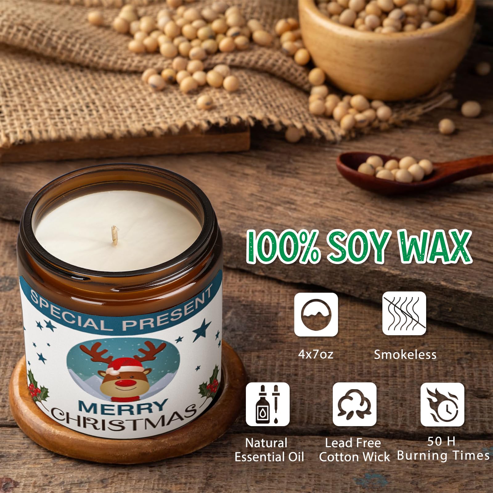 Christmas Candle Set Scented Candle Gift Set, 4 Pack 28 oz Christmas Scented Candles Over 180 Hours