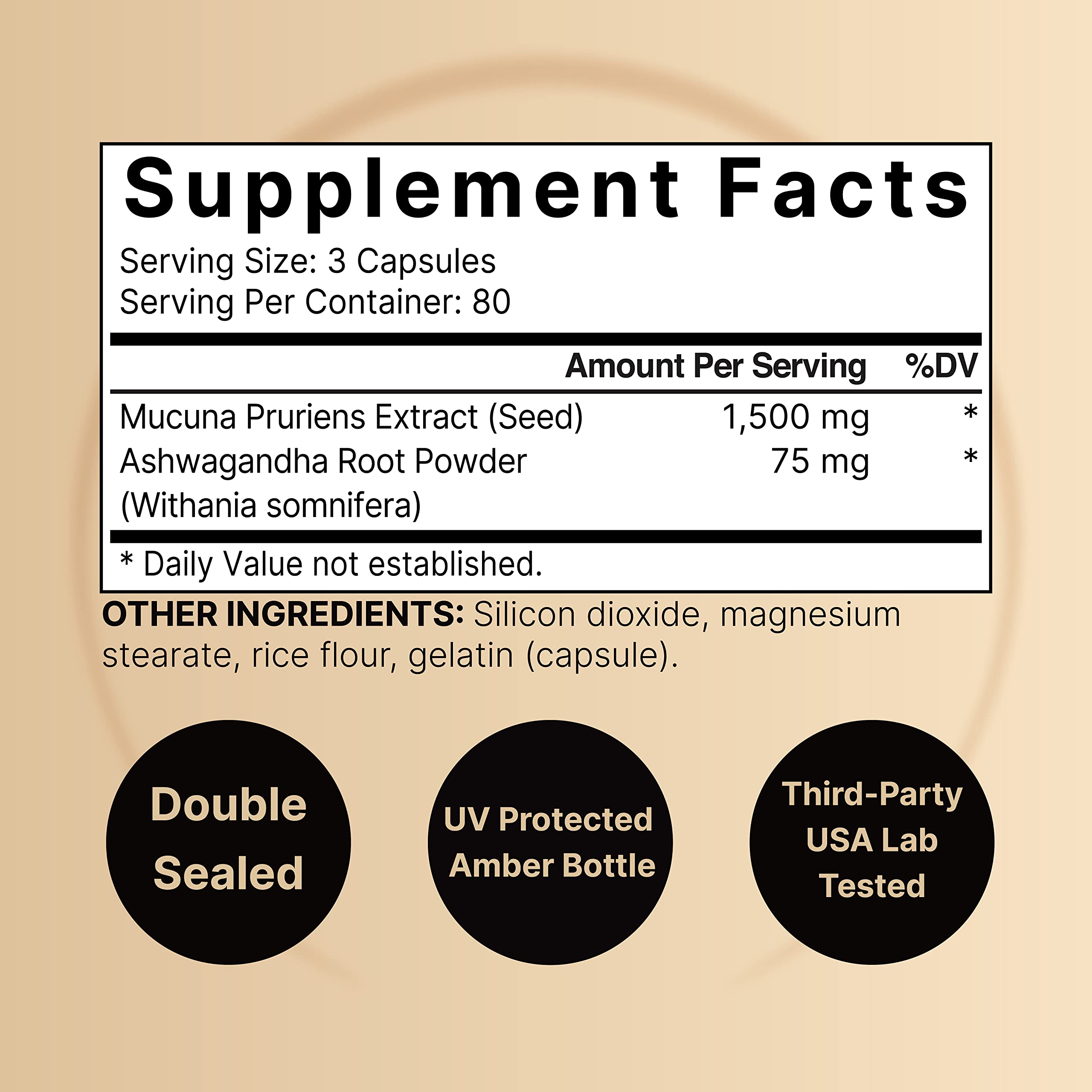 2 Pack NatureBell Mucuna Pruriens Capsules, 1500mg Per Serving, Made with Mucuna