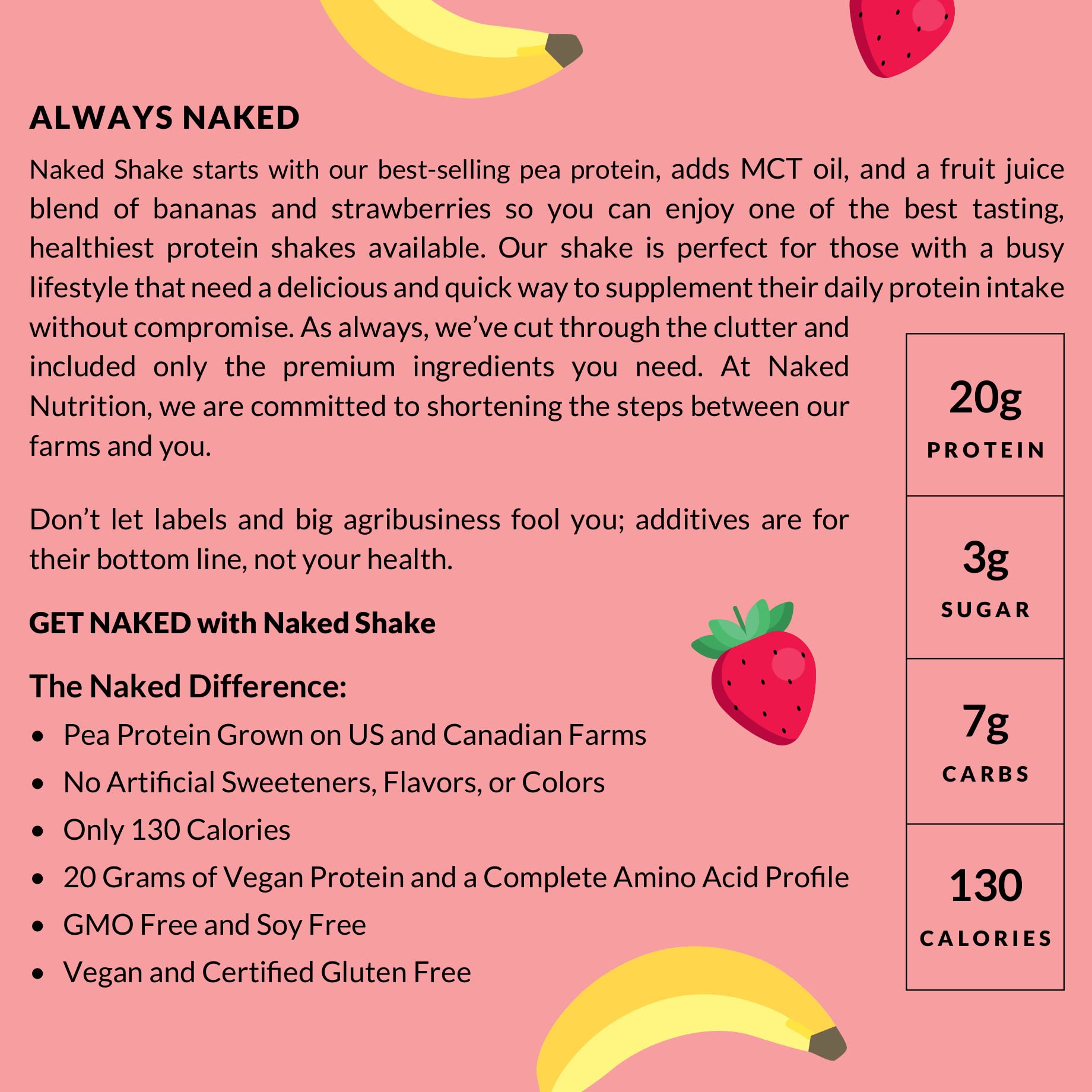 NAKED nutrition Naked Shake - Vegan Protein Powder, Strawberry Banana - Flavored Plant