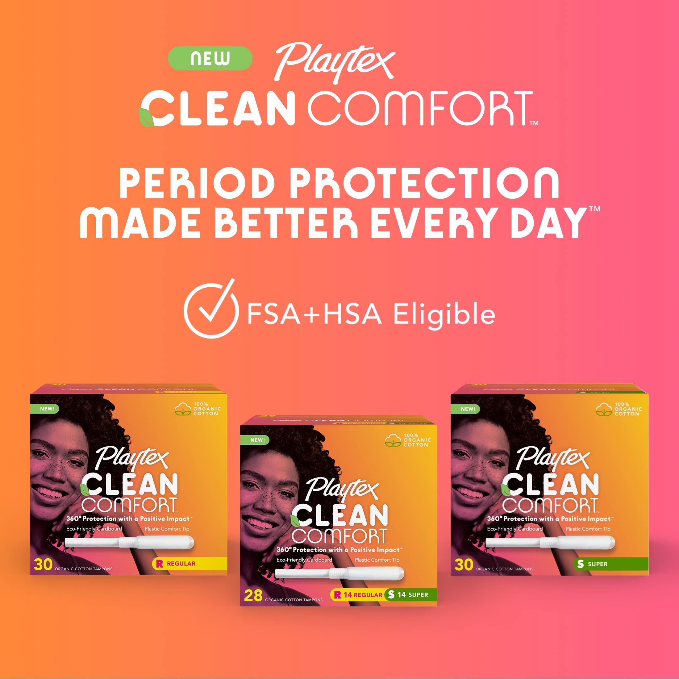 Playtex Clean Comfort Organic Cotton Tampons, Super Absorbency, Fragrance-Free, Organic Cotton