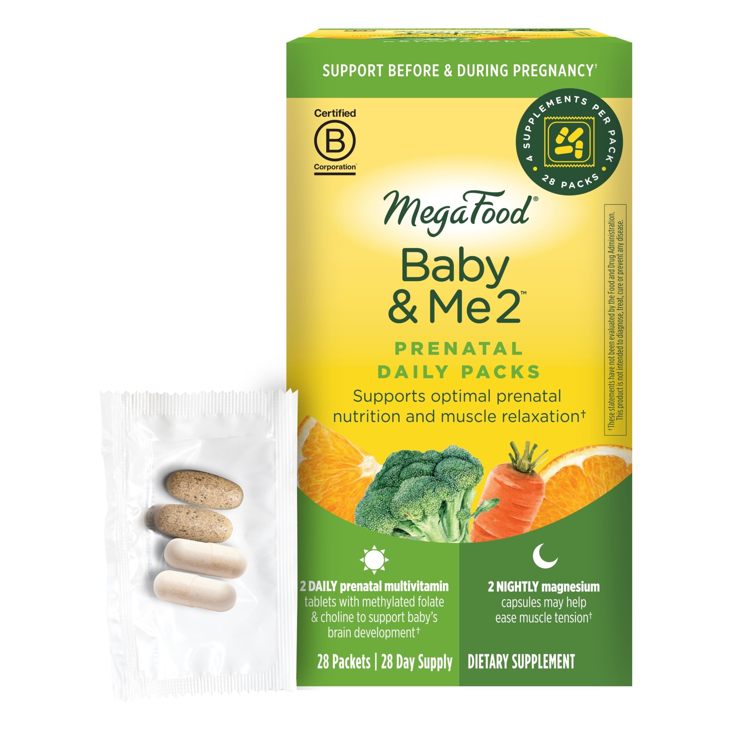 MegaFood Prenatal Vitamin & Minerals + Magnesium Supplement Daily Pack