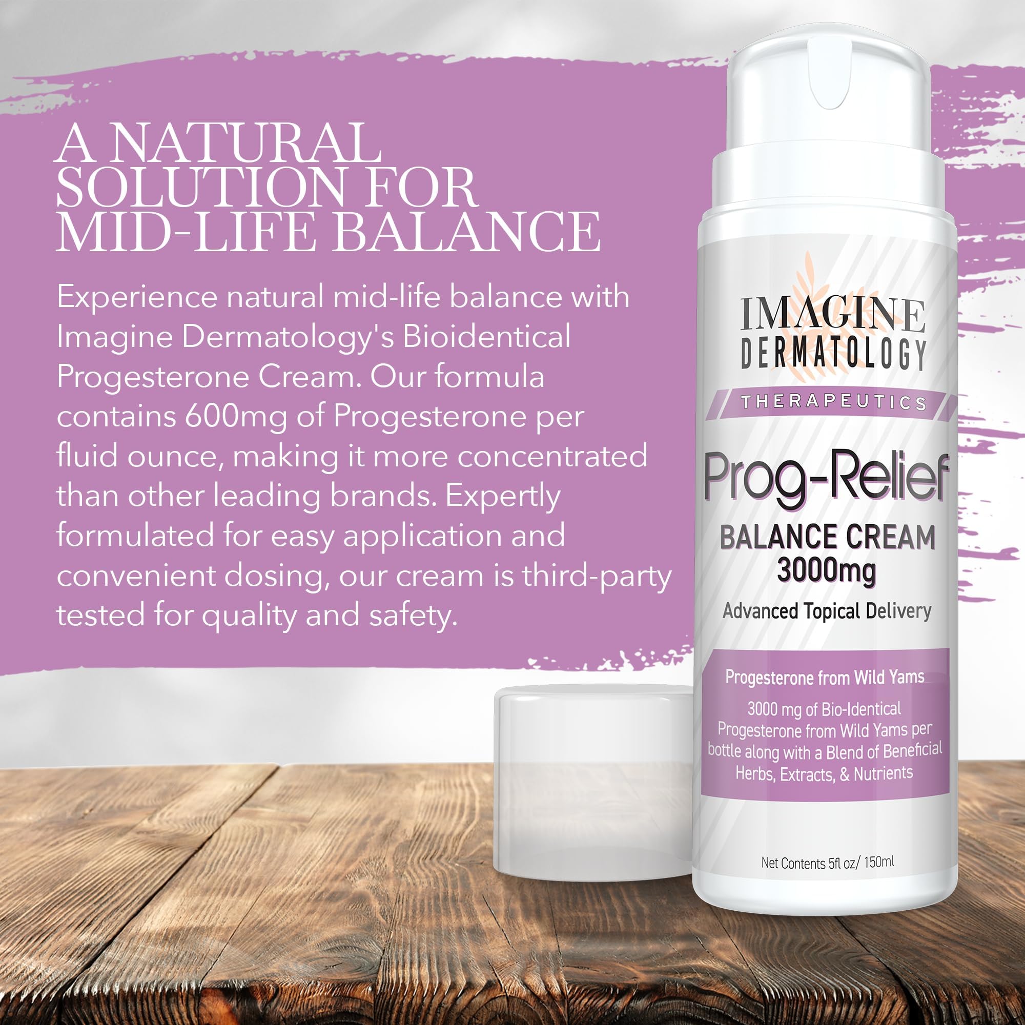 Imagine Dermatology Bio-Identical Progesterone Cream, 50% More - 3000mg, 150 Pump Doses
