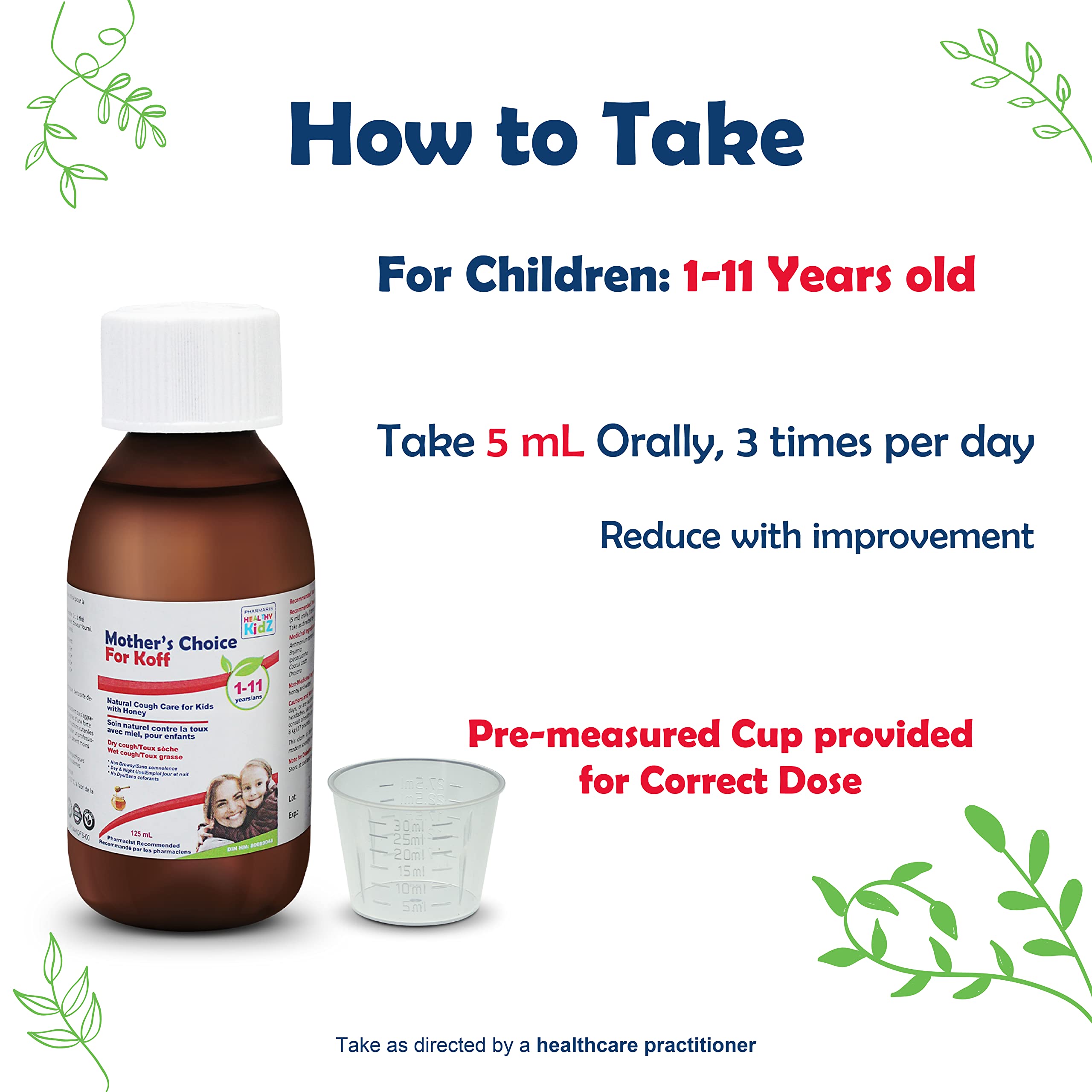 Mother’s Choice for Koff, for Dry and Wet Cough, Natural Cough Care for Kids with Honey, 125 ml