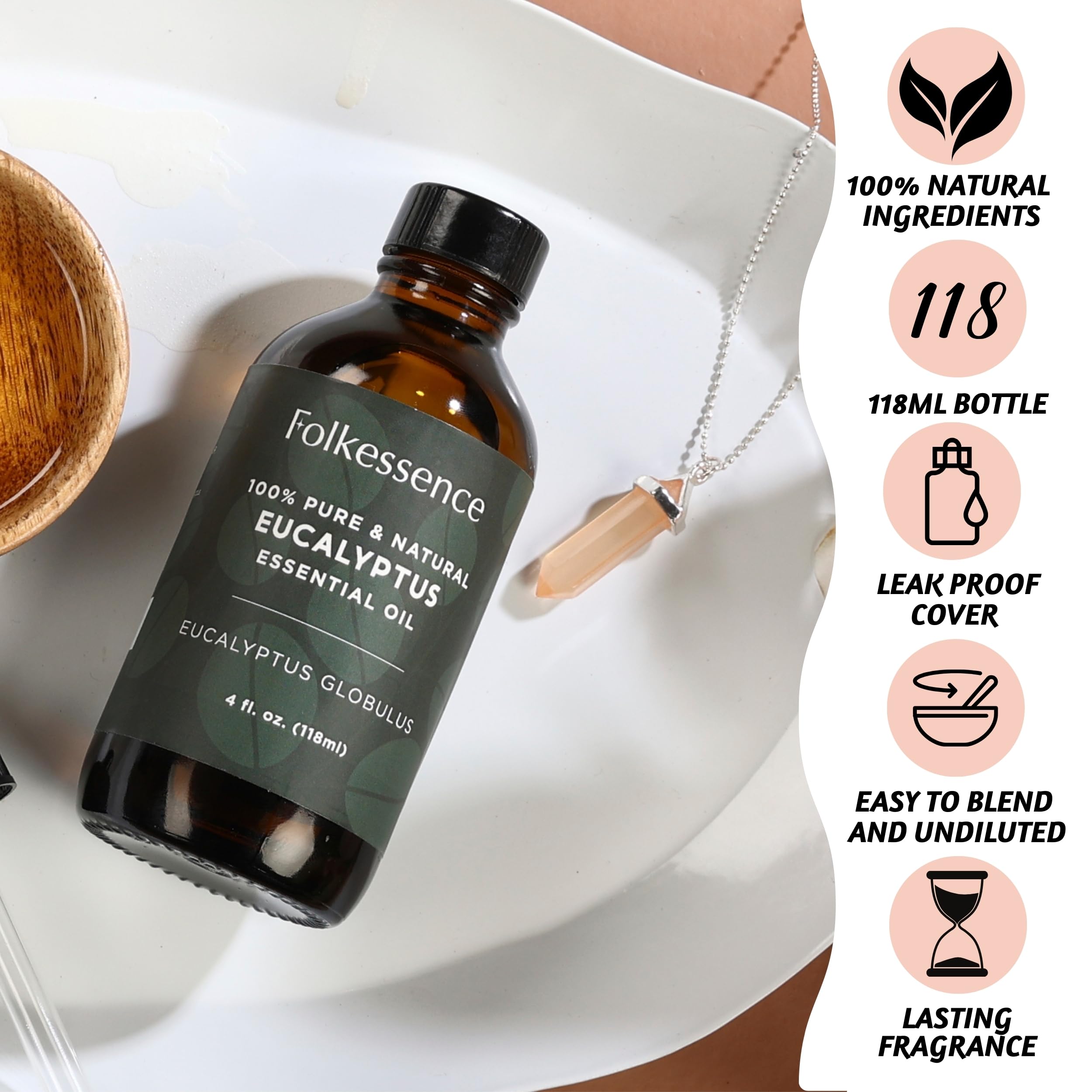 Folkulture Eucalyptus Essential Oil for Diffuser - 4 Fl Oz - 100% Pure, Natural and Undilluted Essential Oil