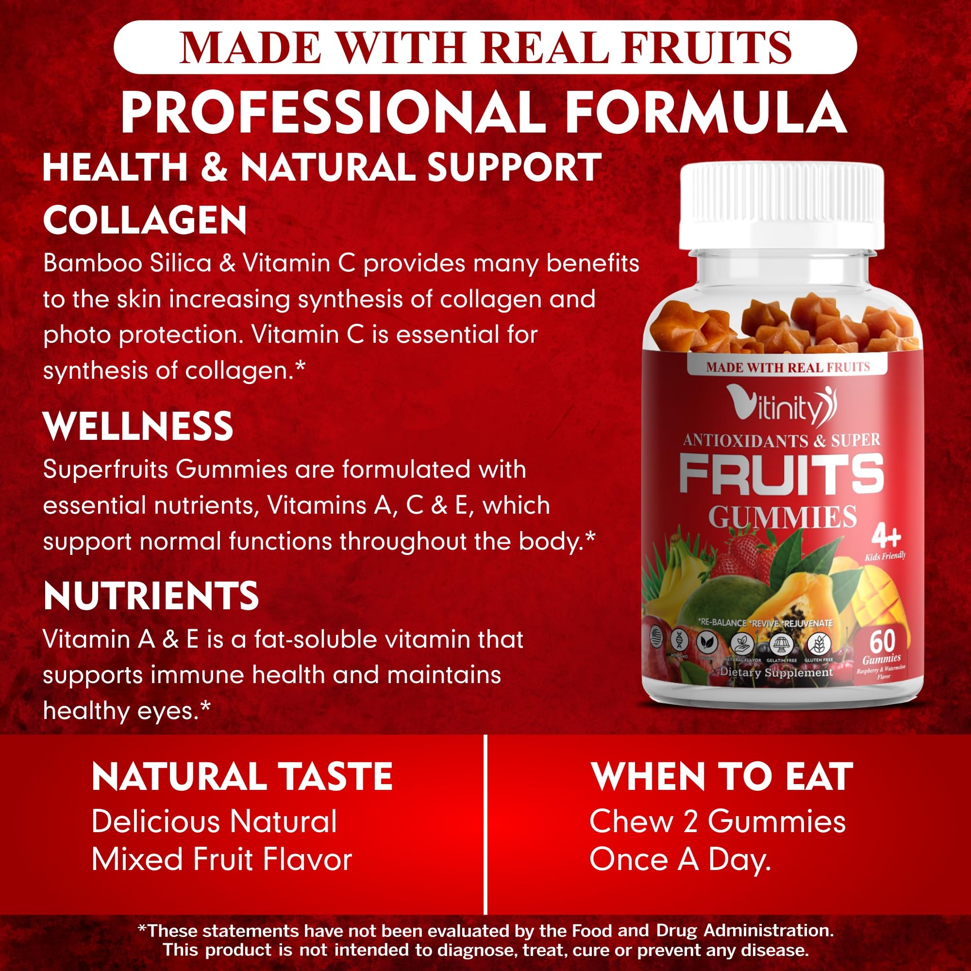 VITINITY Made with Real Super Fruits Delicious Gummy Supplement,Men,Women & Kids