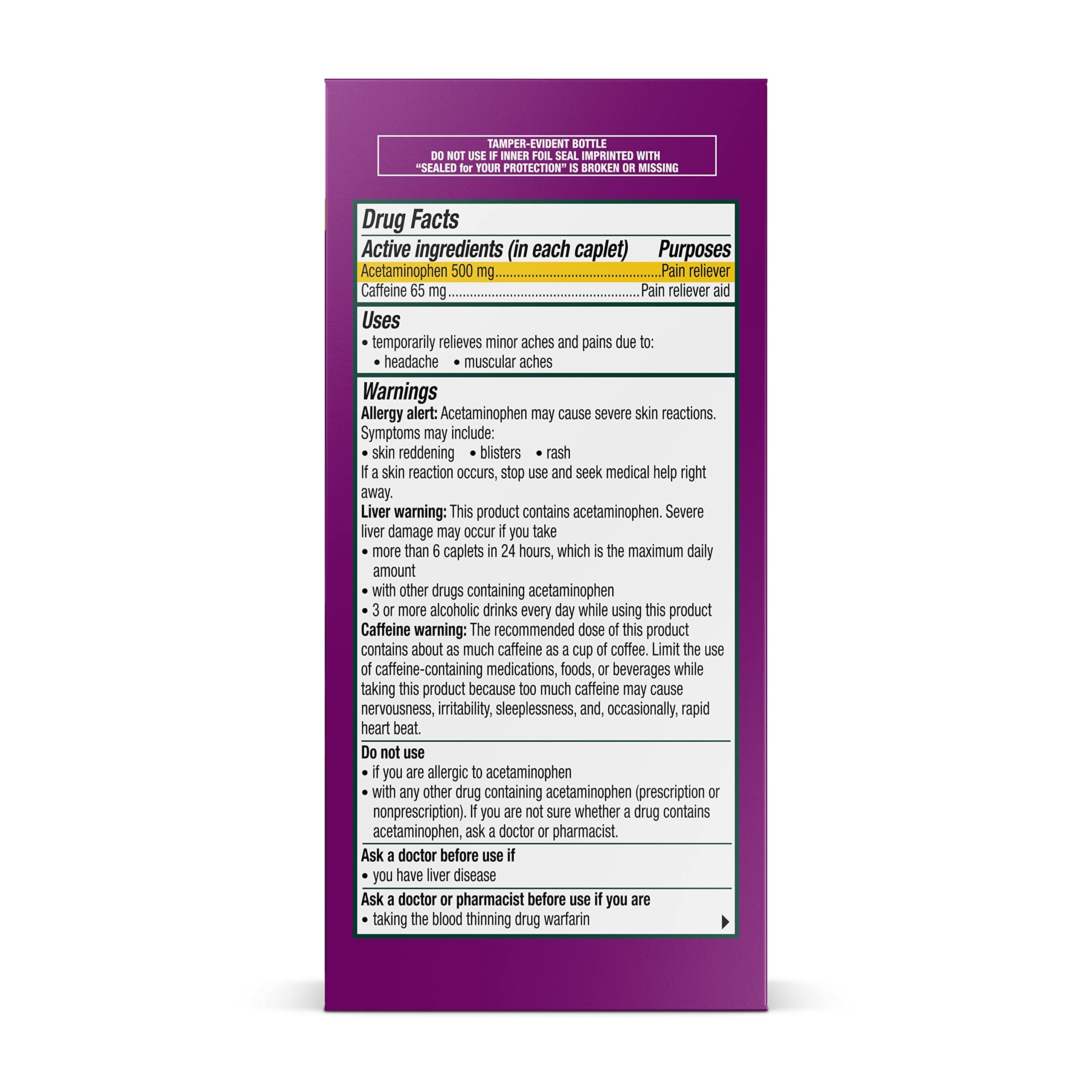 Excedrin Tension Headache Relief Caplets Without Aspirin for Head, Neck and Shoulder Pain Relief - 100 Count