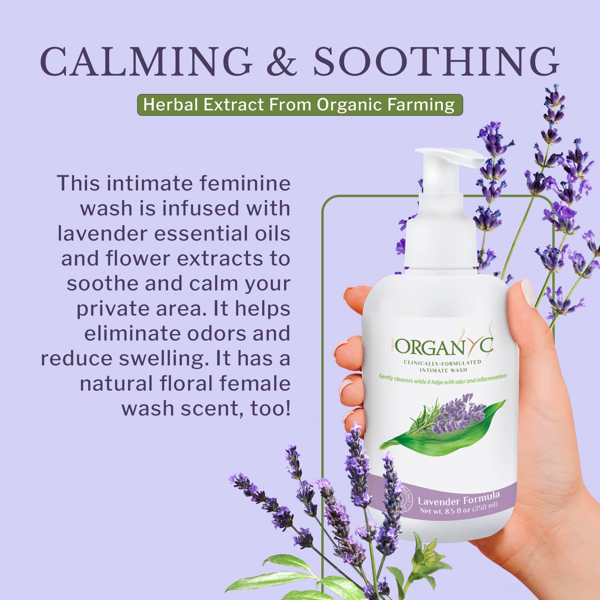 Organic Intimate Wash with Lavender Essential Oils & Flower Extracts, Gentle Cleansing Feminine