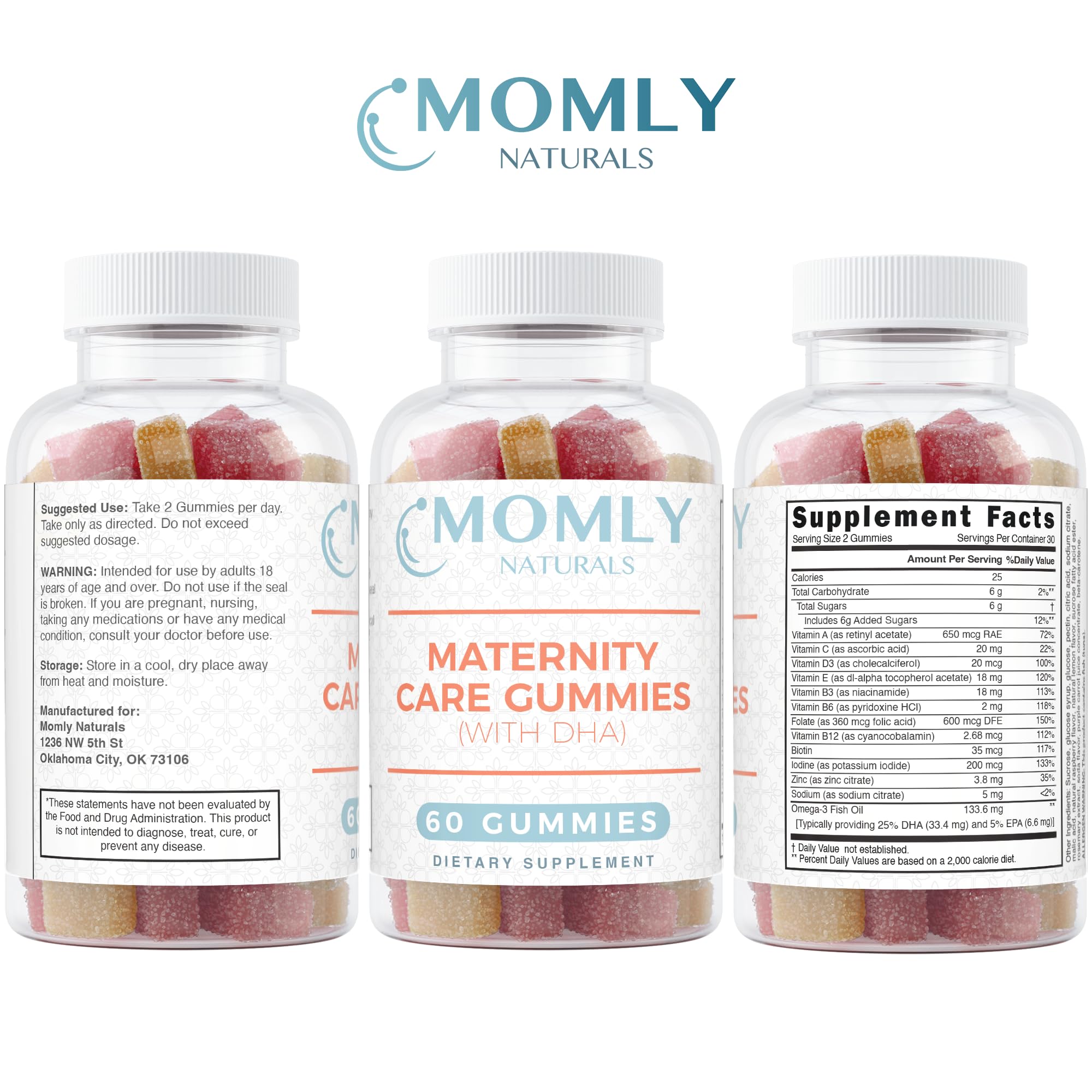 Momly Naturals Maternity Care Gummies Prenatal Vitamins - Prenatal Gummies w/DHA, Vitamin D3