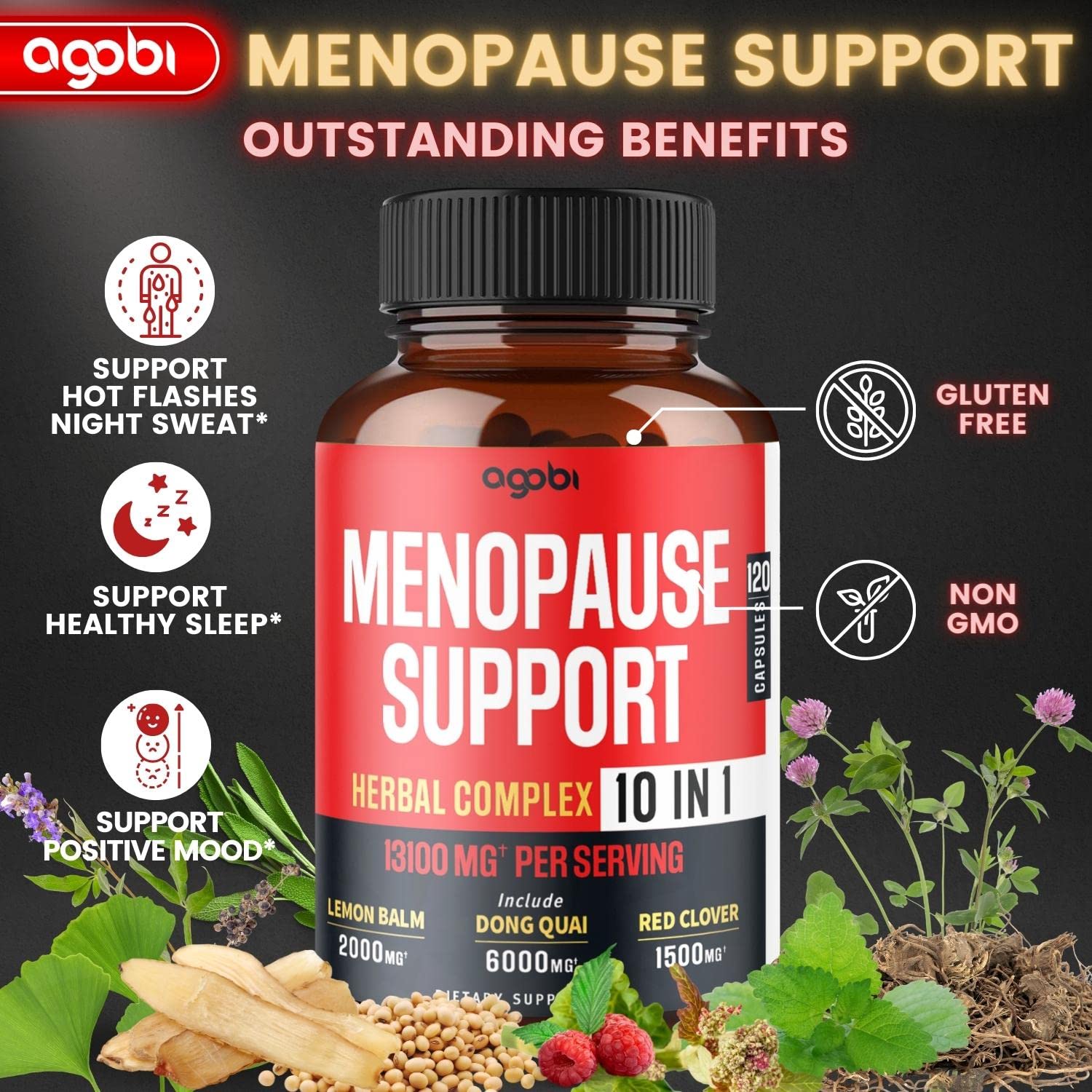 agobi Menopause Support for Women Health 13100 Mg - 10in1 with Dong Quai, Lemon Balm
