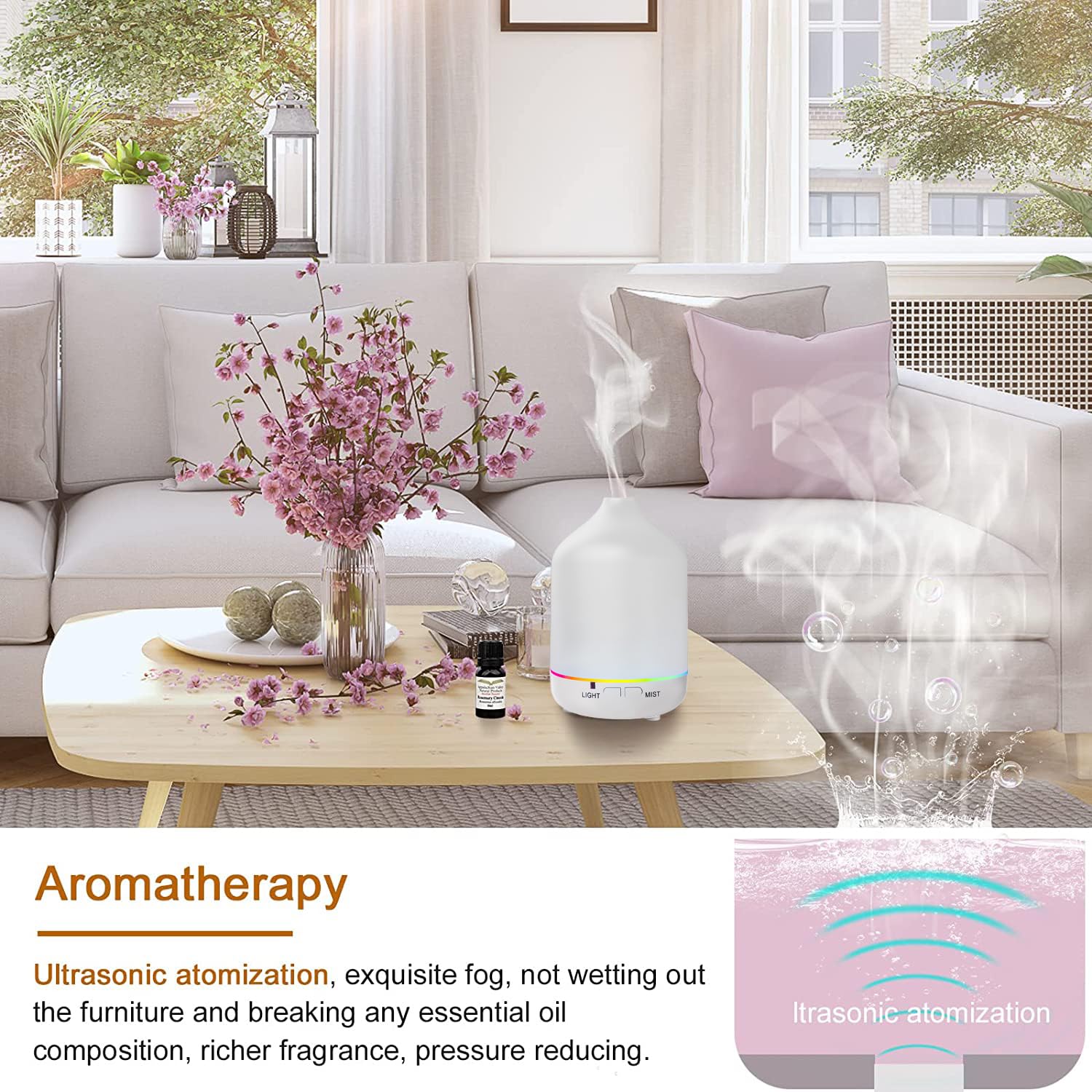 Diffusers 200ml Resin Colorful Essential Oil Diffuser with Adjustable Mist Mode,Auto Off Aroma Diffuser