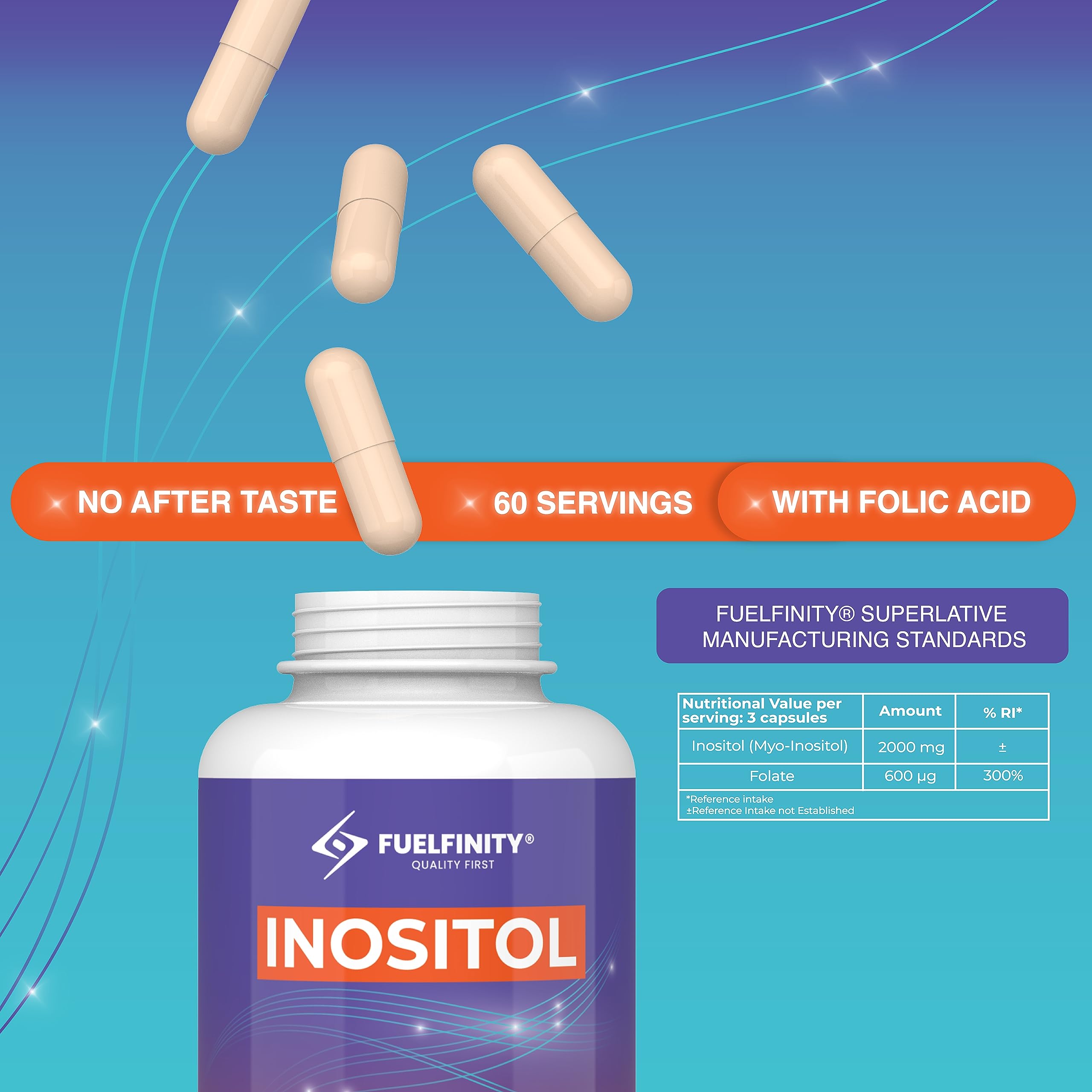 Myo-Inositol & Folic Acid | 2000mg Inositol | 180 Capsules | PCOS and Fertility Supplement