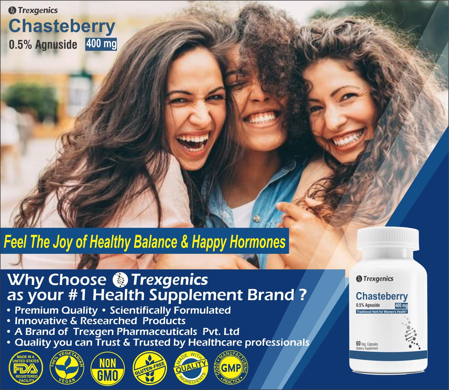 Trexgenics CHASTEBERRY 0.5% Agnuside 400 mg Women's Health Support Vegan & Non-GMO