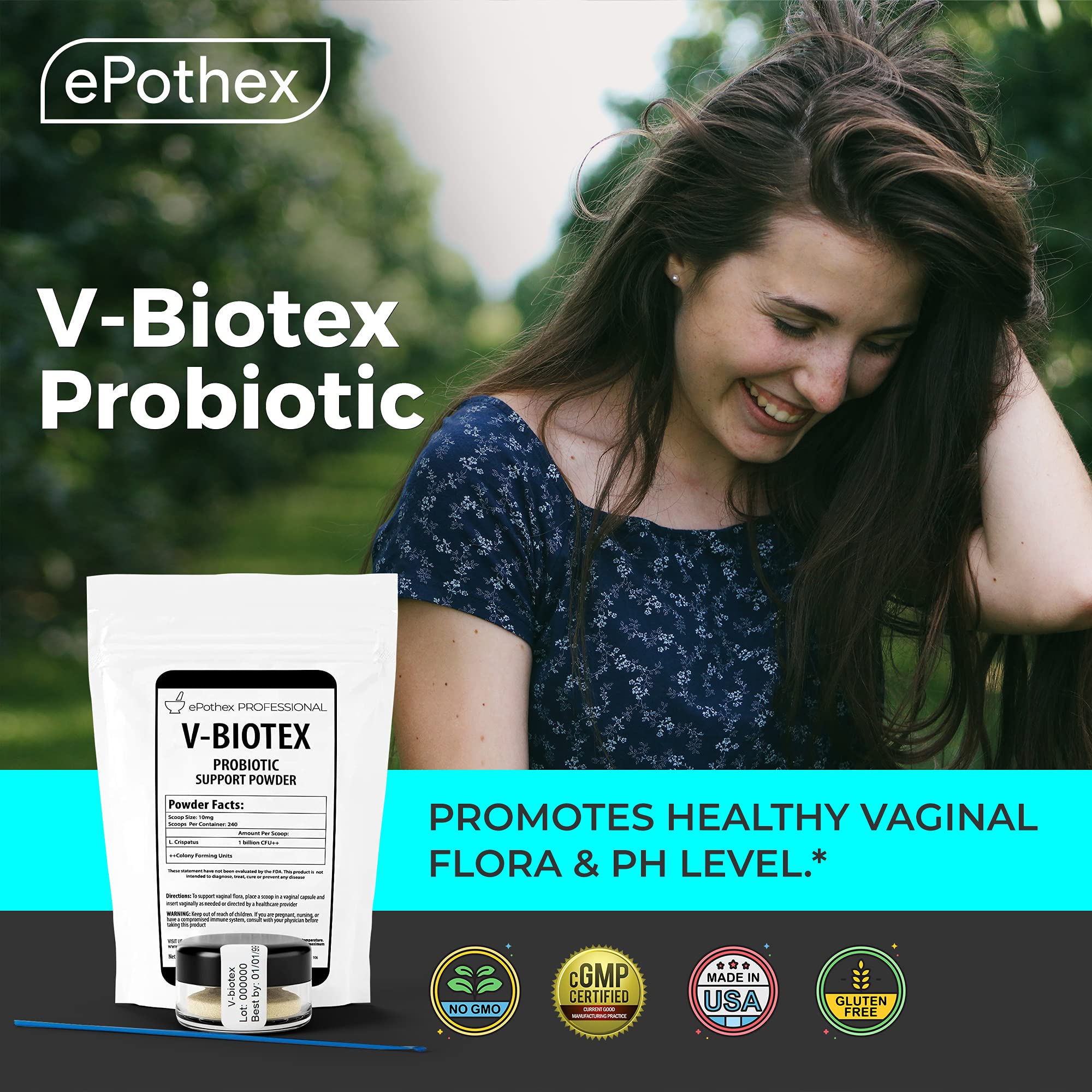 EPOTHEX V-Biotex - Pure L. Crispatus Probiotic Powder | Vaginal Probiotic | Promotes Vaginal & Urinary Health