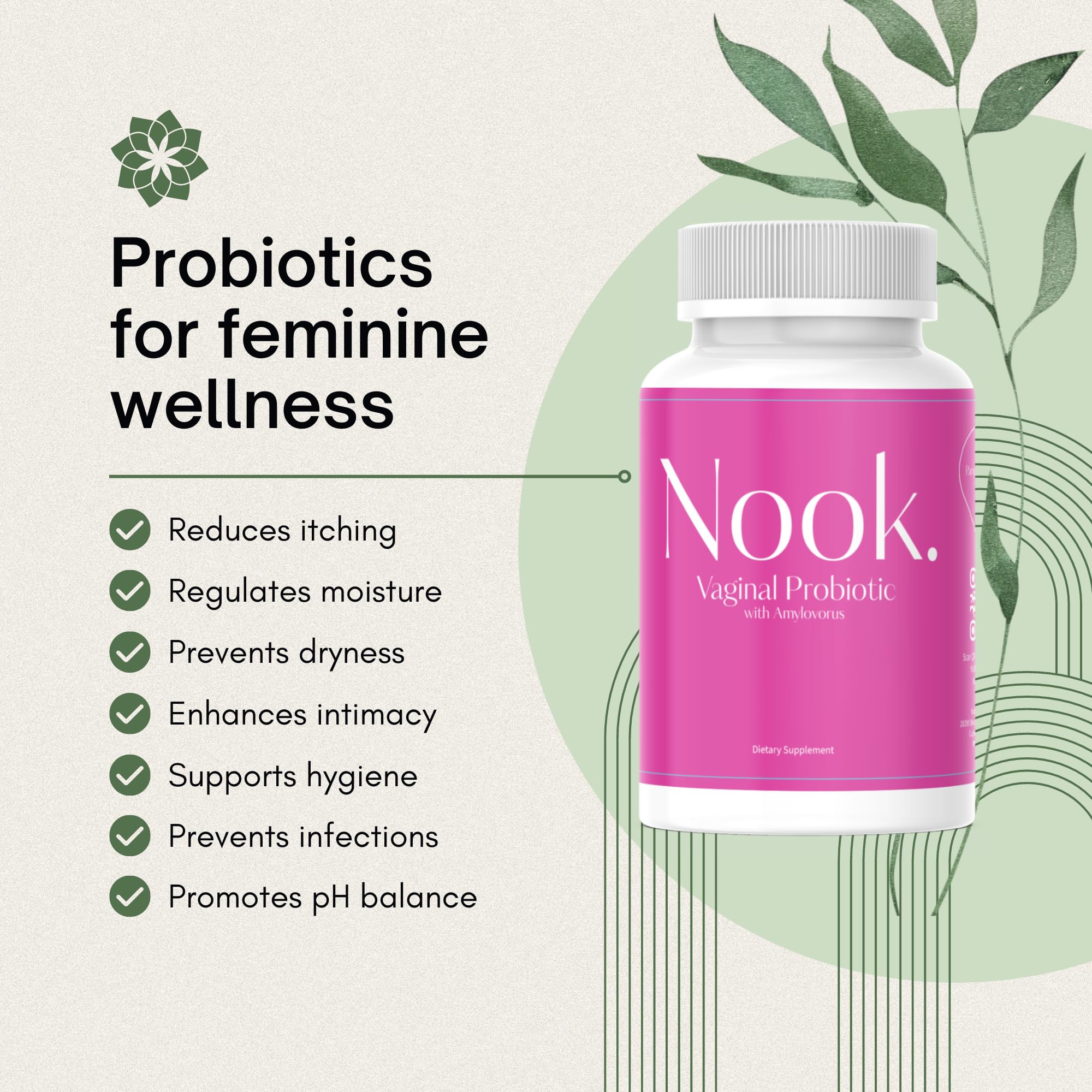 Nook Vaginal Probiotics for Women - pH Balance & Odor Control Feminine Health Supplements