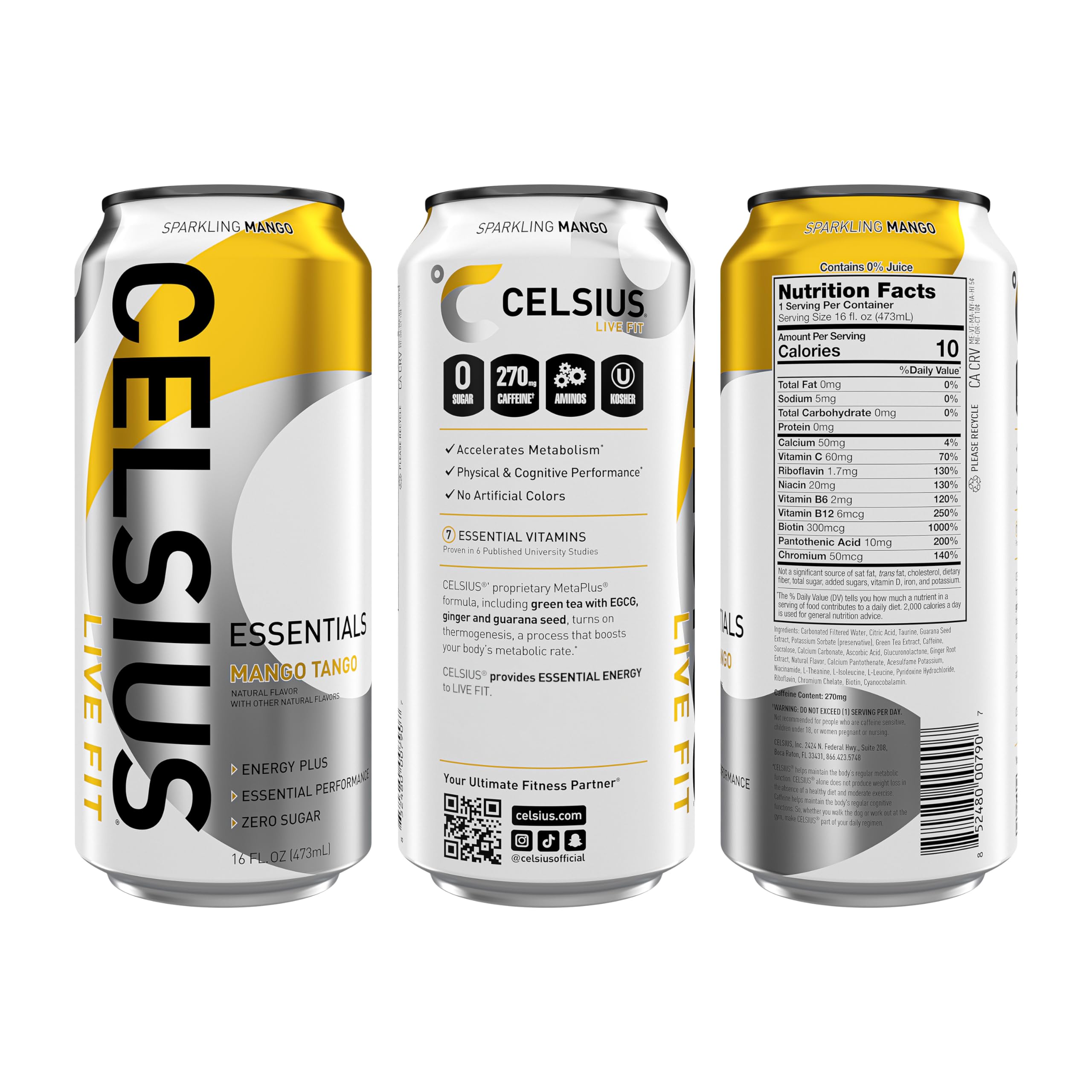 CELSIUS ESSENTIALS, Sparkling Mango Tango, Performance Energy Drink 16 Fl Oz
