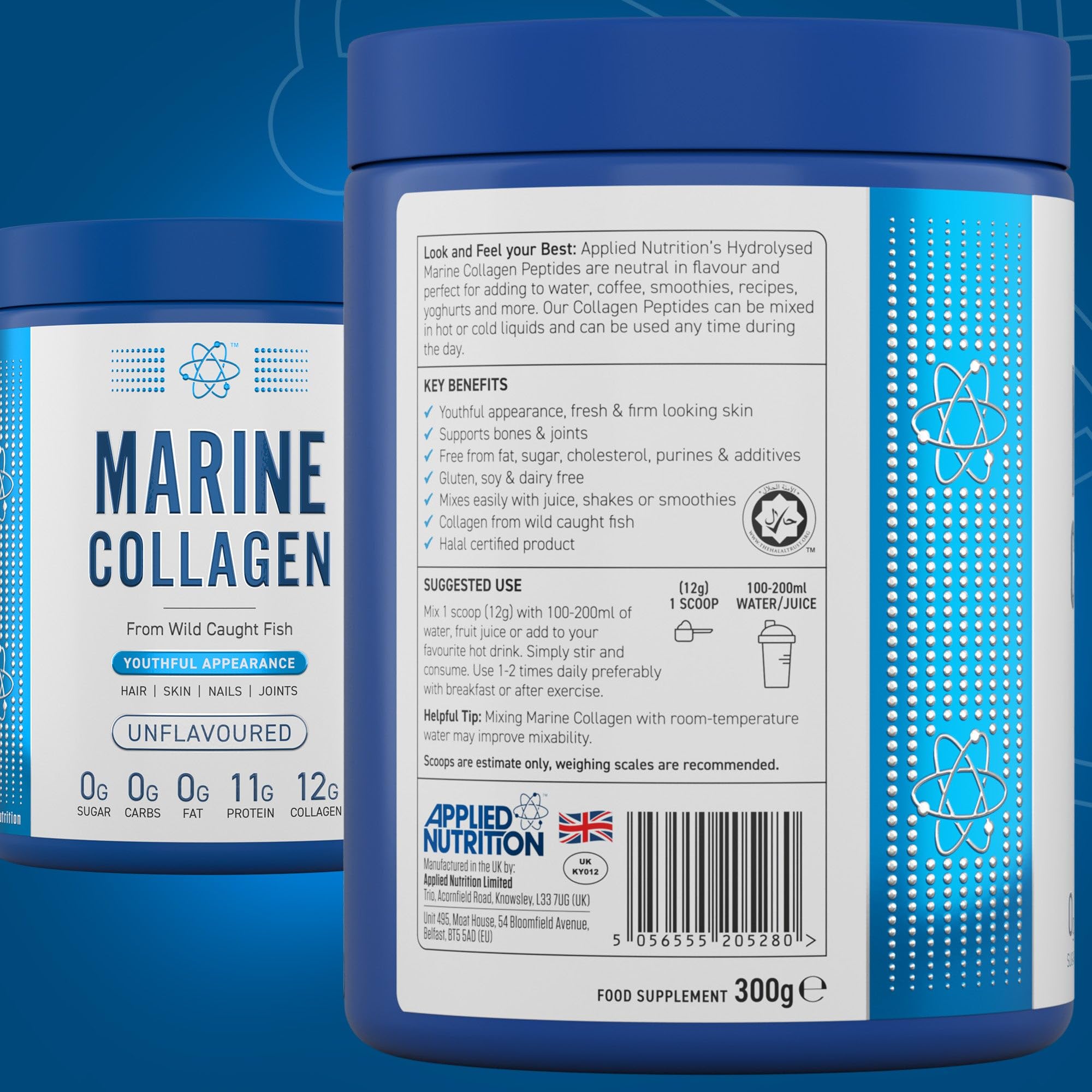 Applied Nutrition Marine Collagen Powder - Hydrolysed Collagen Protein, Healthy Skin, Hair, Nails