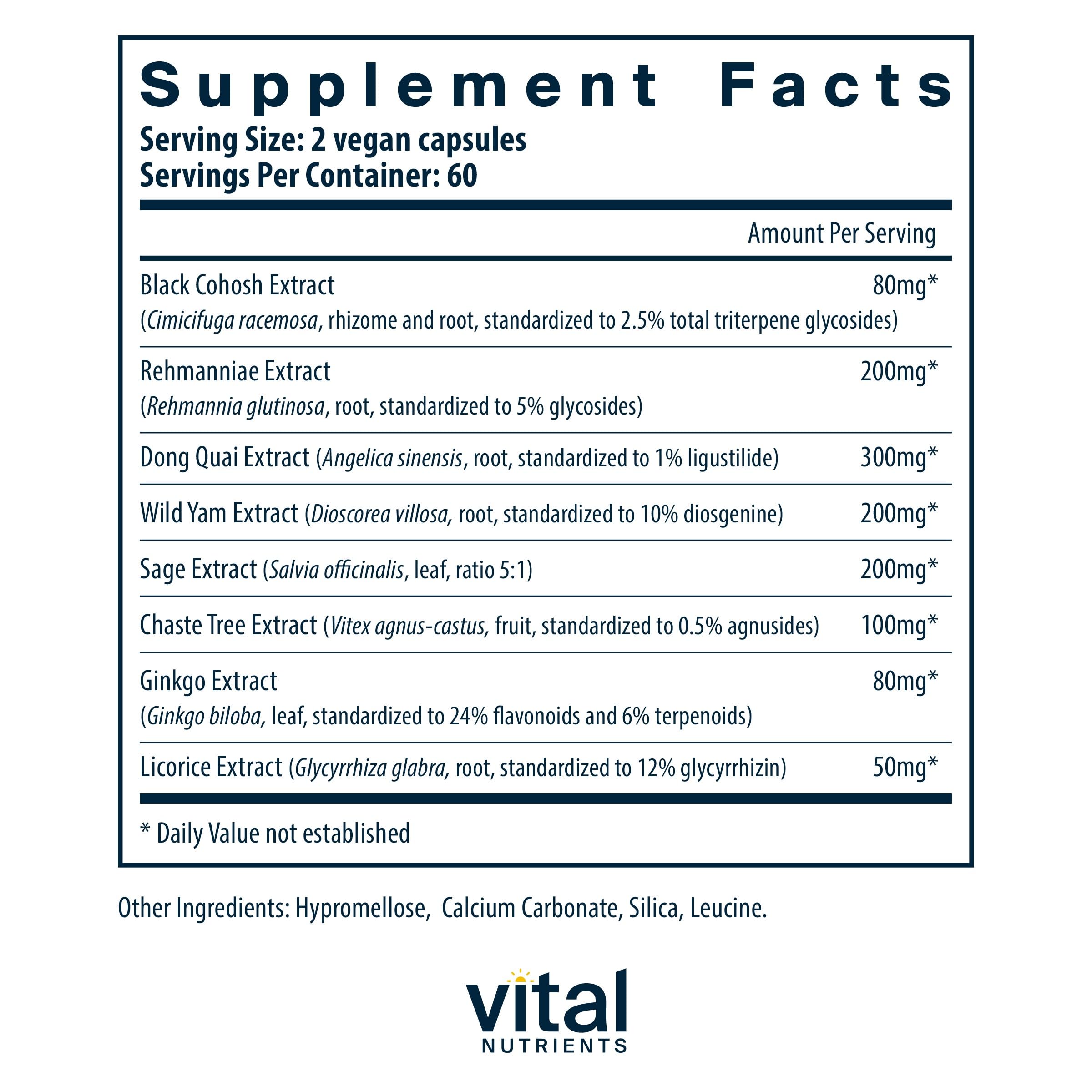 Vital Nutrients Menopause Support | Vegan Supplement for Women | Herbal Complex
