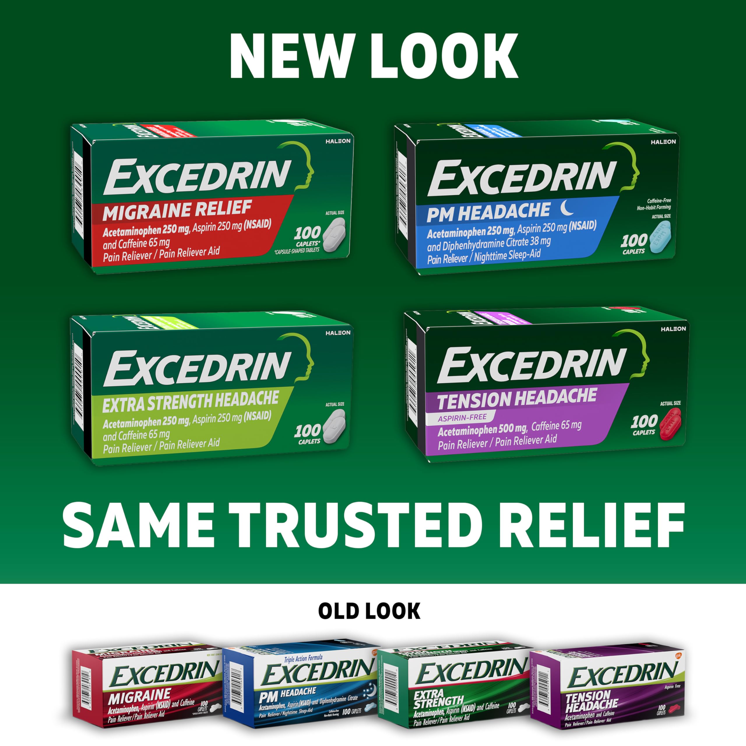 Excedrin Tension Headache Relief Caplets Without Aspirin for Head, Neck and Shoulder Pain Relief - 100 Count
