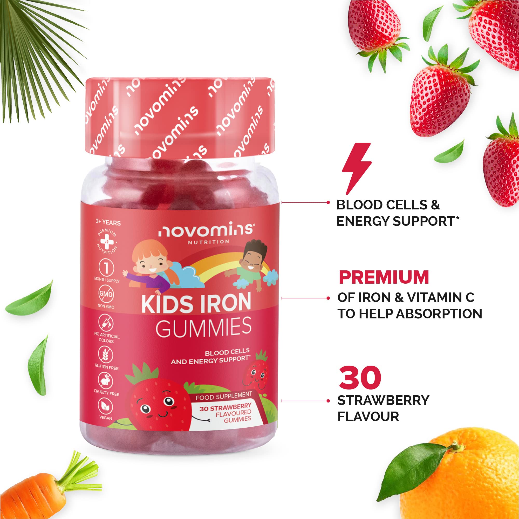 Kids Iron Gummies – Iron Supplement for Kids – Energy & Immune System – Vegan