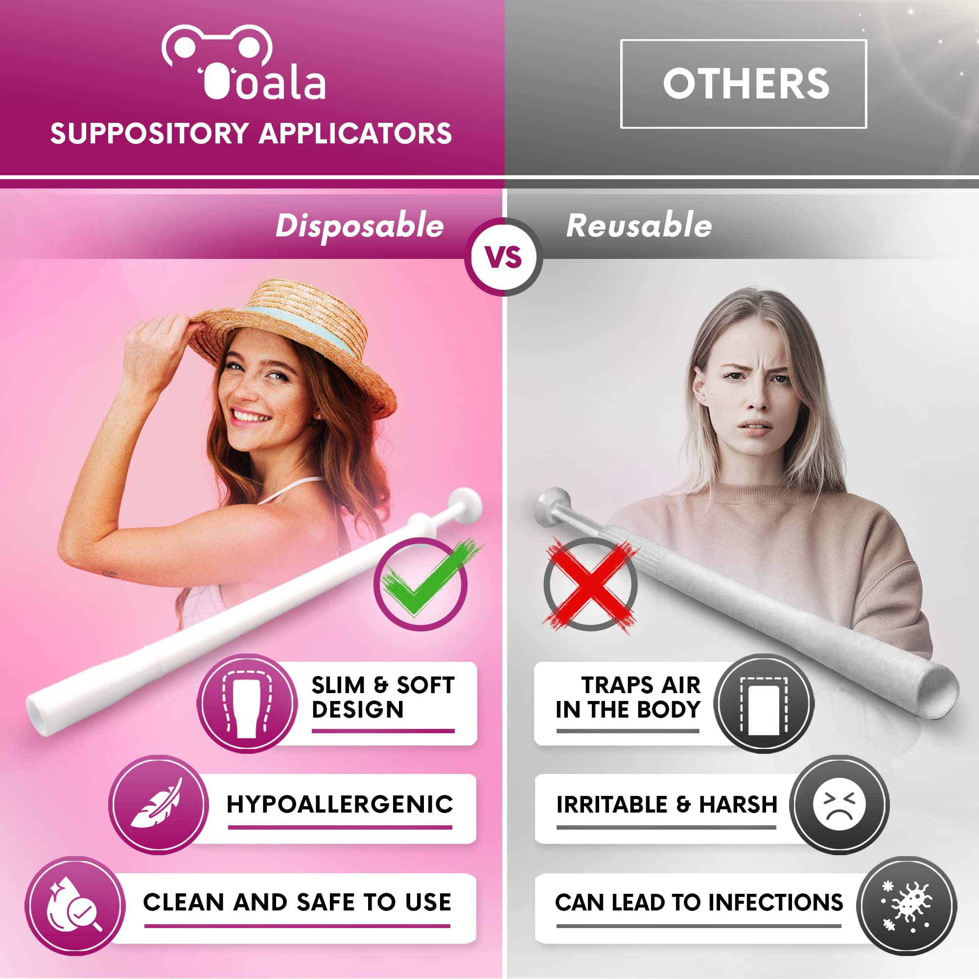 Ooala Disposable Vaginal Suppository Applicators (30-Pack) | Fits Most Brands, Pills, Tablets and Boric Acid