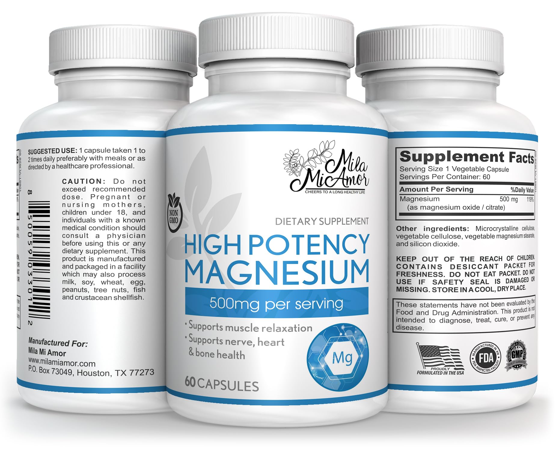 Milamiamor High Potency Magnesium | Whole Body Support | Heart, Nerve and Bone