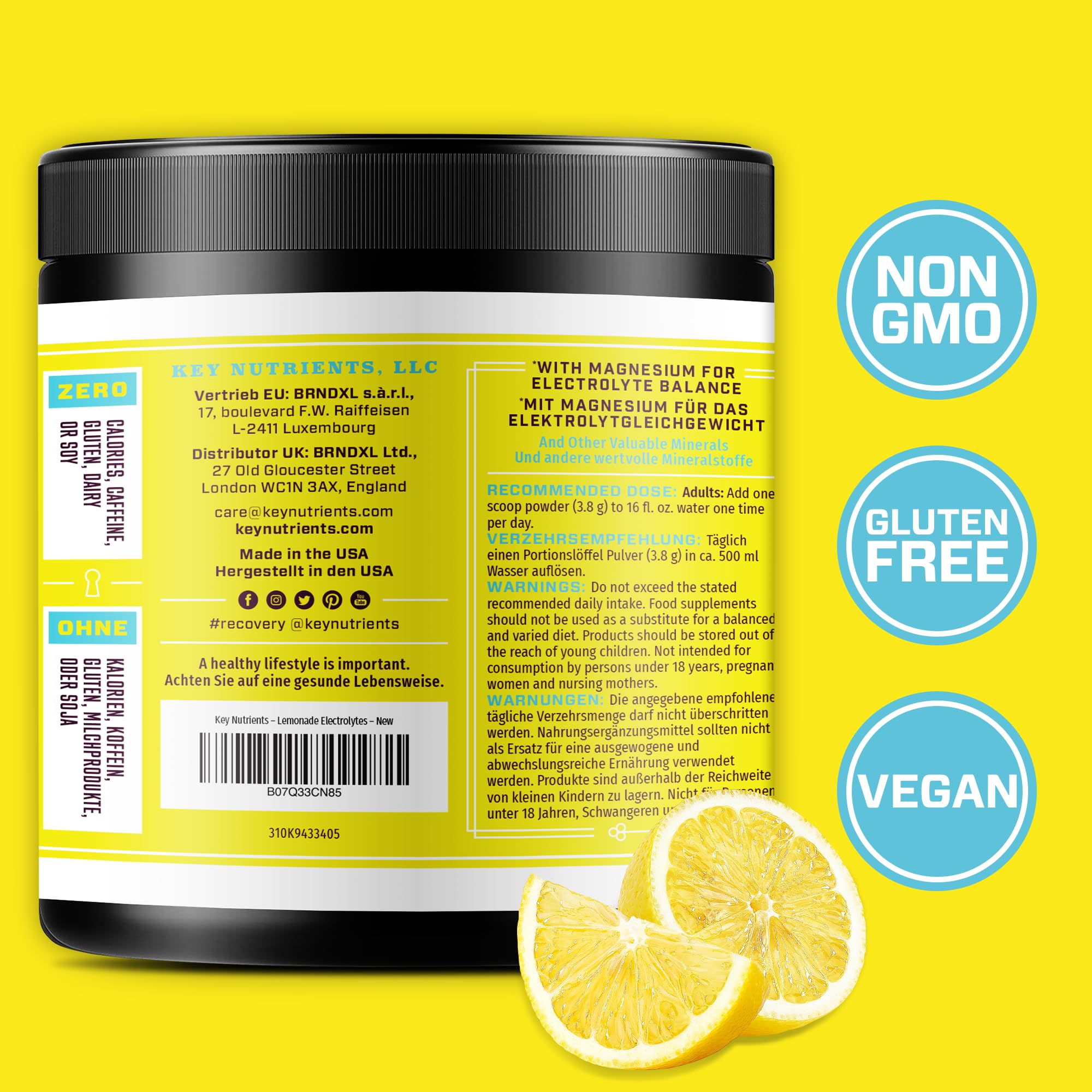 Key Nutrients Electrolytes Hydration Powder - Refreshing Lemonade Drink Mix
