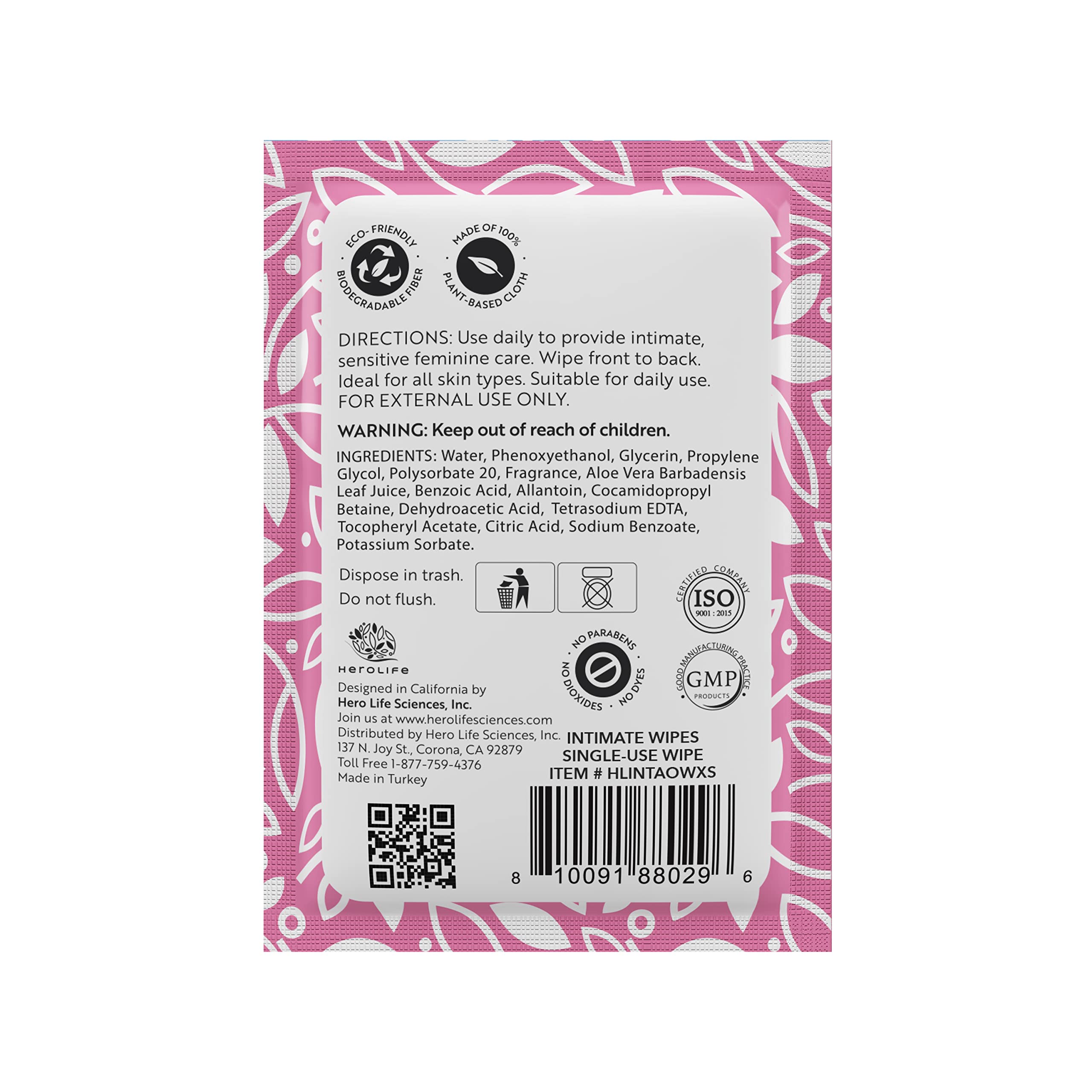 HEROLIFE Personal Wipes for Feminine Care, Single Use To Go, Plant-Based, 1 pack of 40 Single
