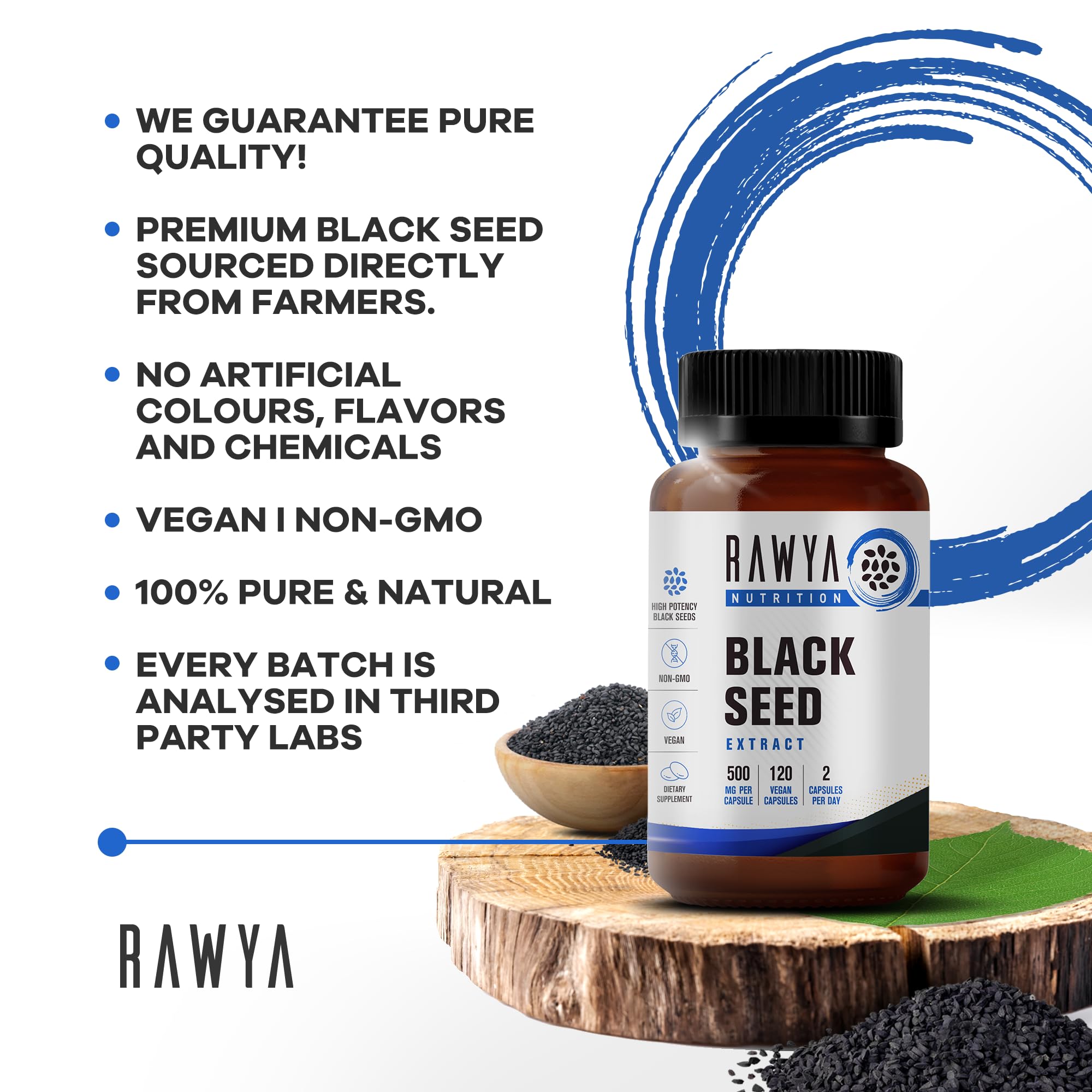 RAWYA Nutrition, Black Seed Extract, 120 Vegan Capsules, Nigella Sativa, Black Cumin