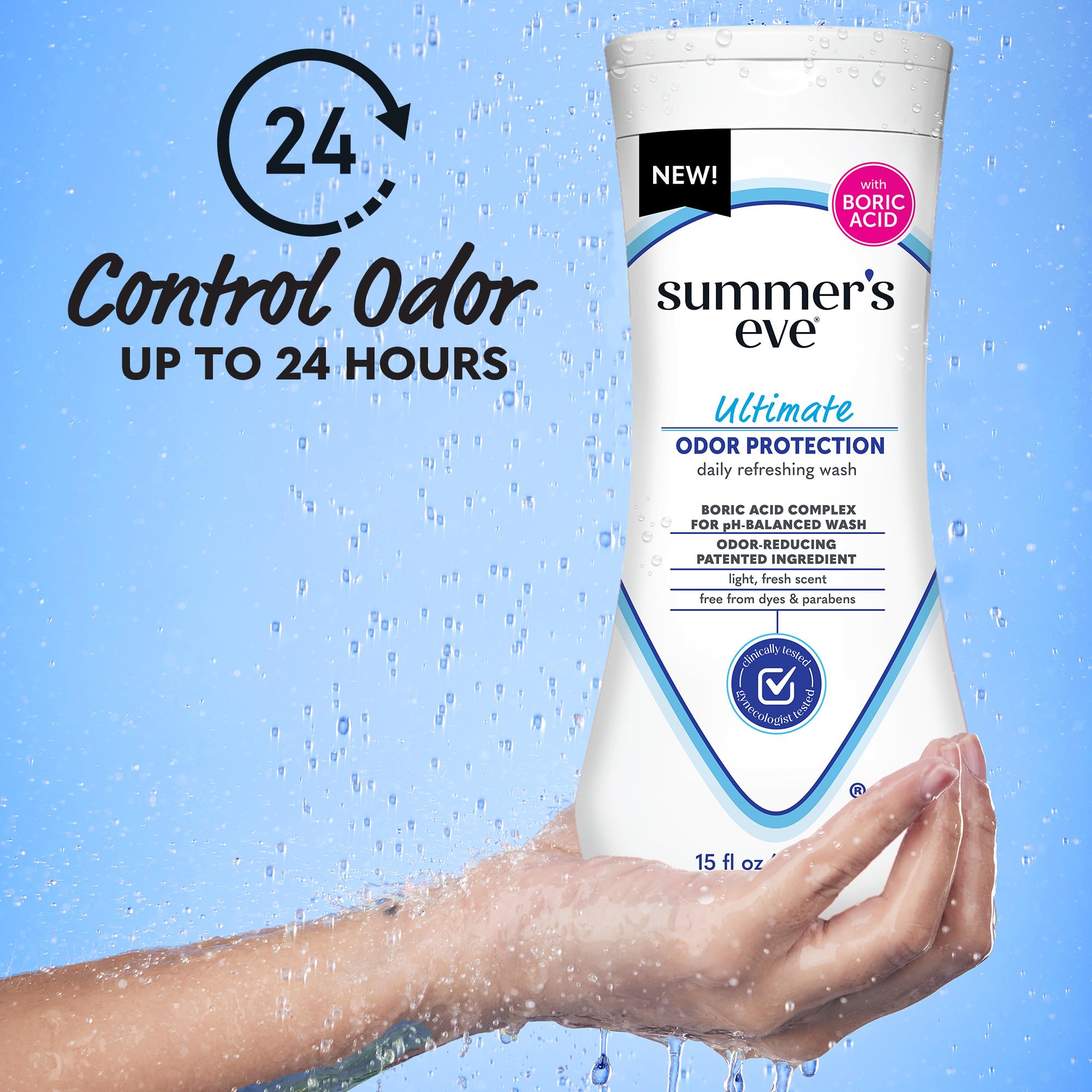 Summer's Eve, Ultimate Odor Control, Feminine Body Wash with Boric Acid, Removes Odor