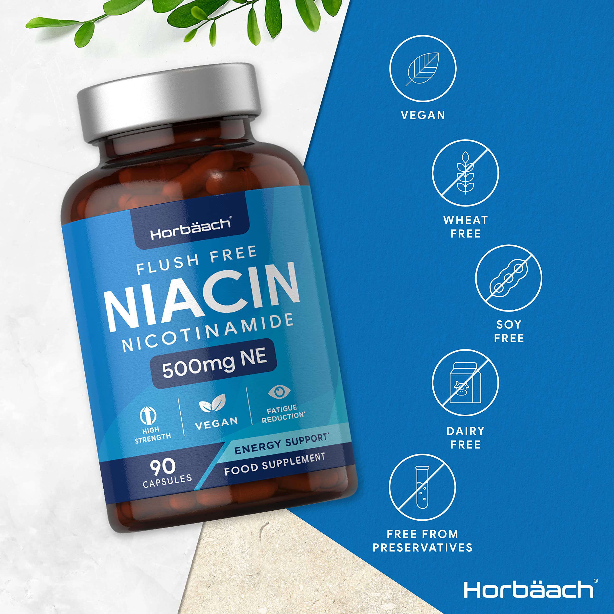 Vitamin B3 Niacin 500mg | 90 Vegan Capsules | Flush Free Nicotinamide Supplement
