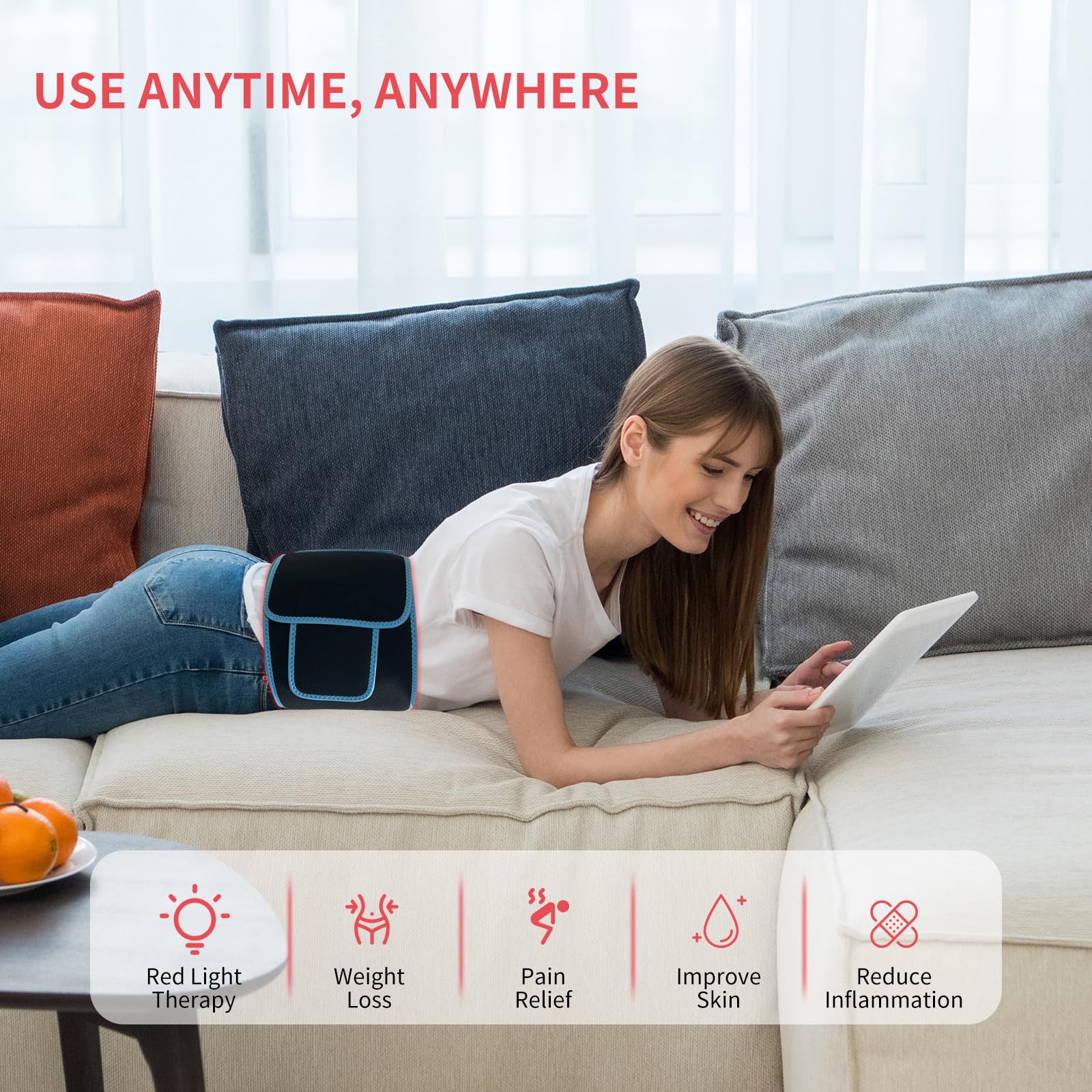 Red Light Infrared Therapy Belt: Pain Relief Device LED Red Light Therapy Lamp Near Body Large Pad Wrap