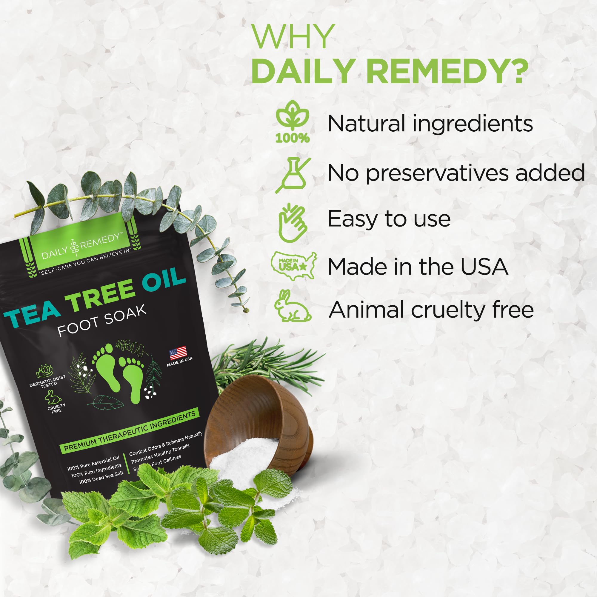 Tea Tree Oil Foot Soak with Epsom Salt - Made in USA - for Toenail Athletes Foot