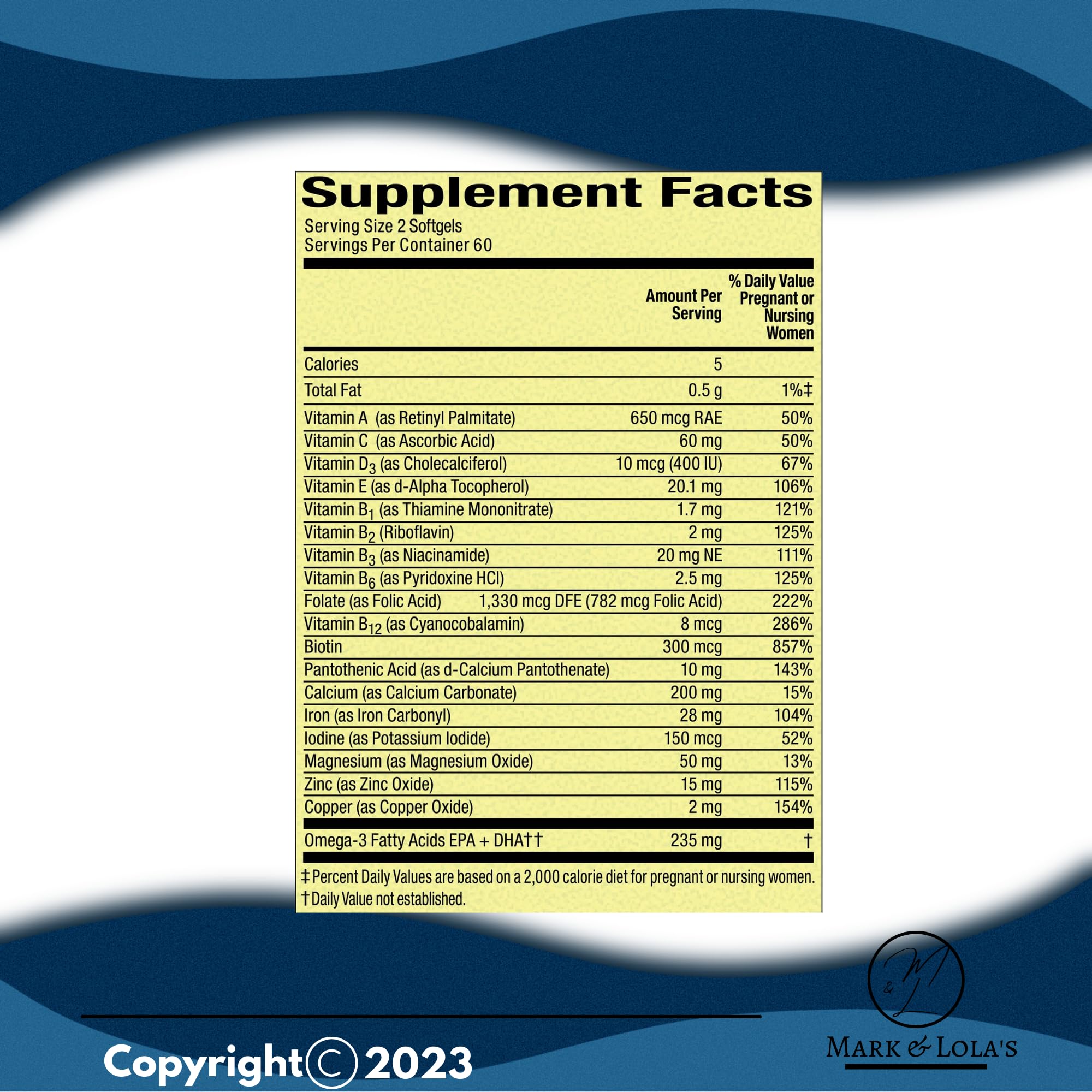 Mark & Lola's Spring Valley Mini prenatal Vitamin Multi + DHA; Mini Softgels Vitamins