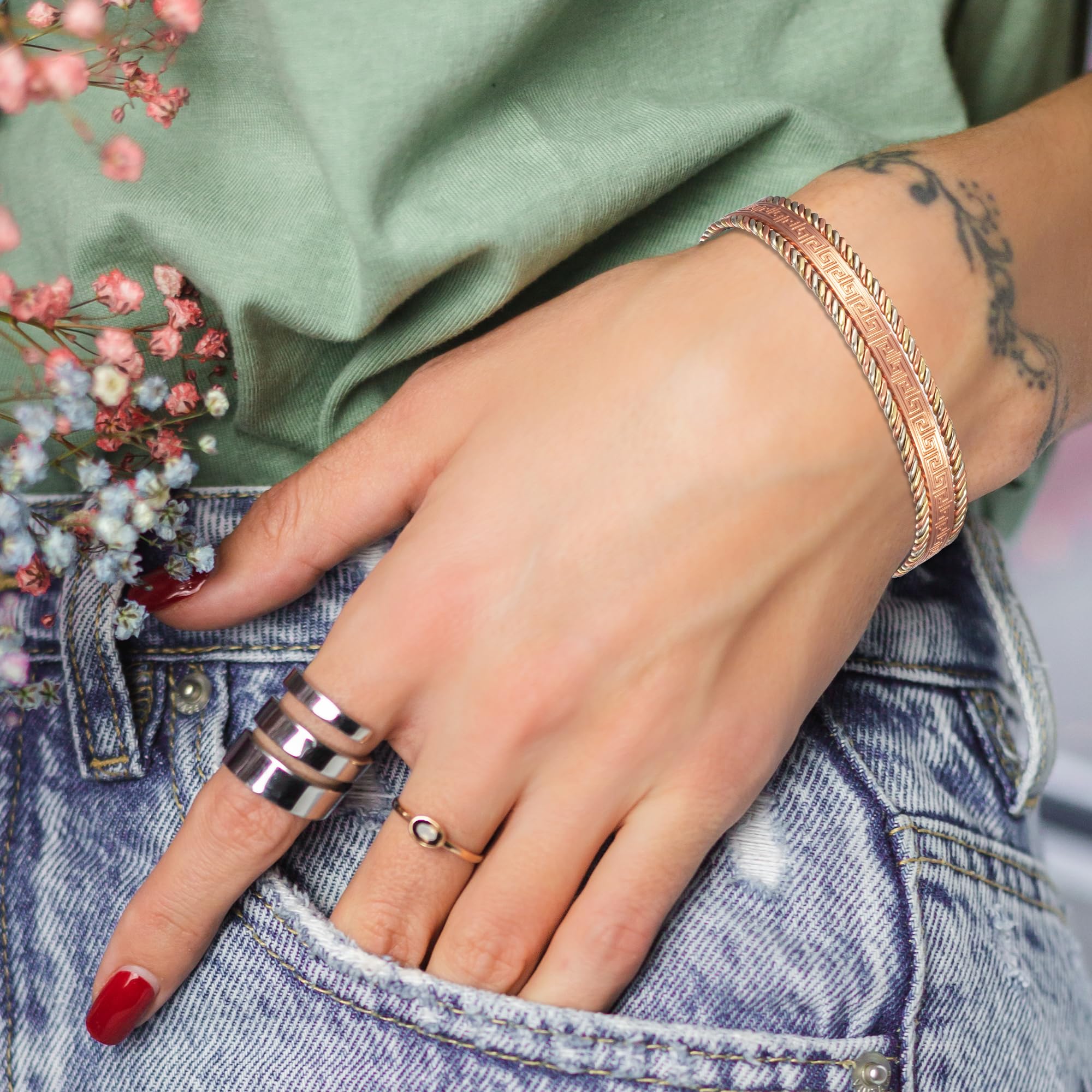 EnerCoppeX Copper Magnetic Bracelet for Women, 99.99% Pure Copper Cuff with 3500 Gauss Magnets (A)