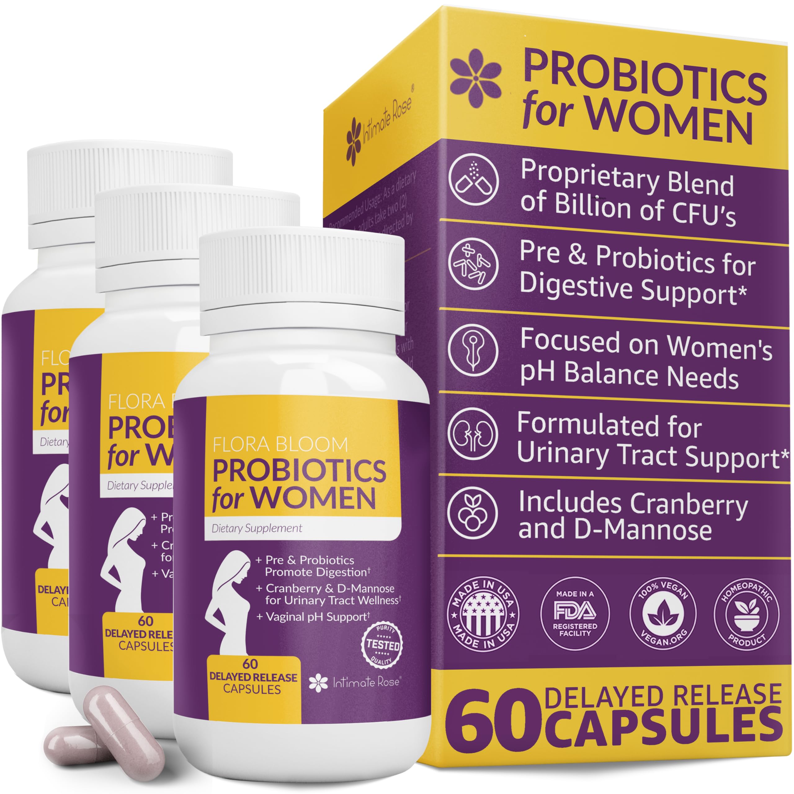 Probiotics for Women- 3 Pack(180 Capsules) - Ultimate Flora Bloom Probiotic Supplement for Women