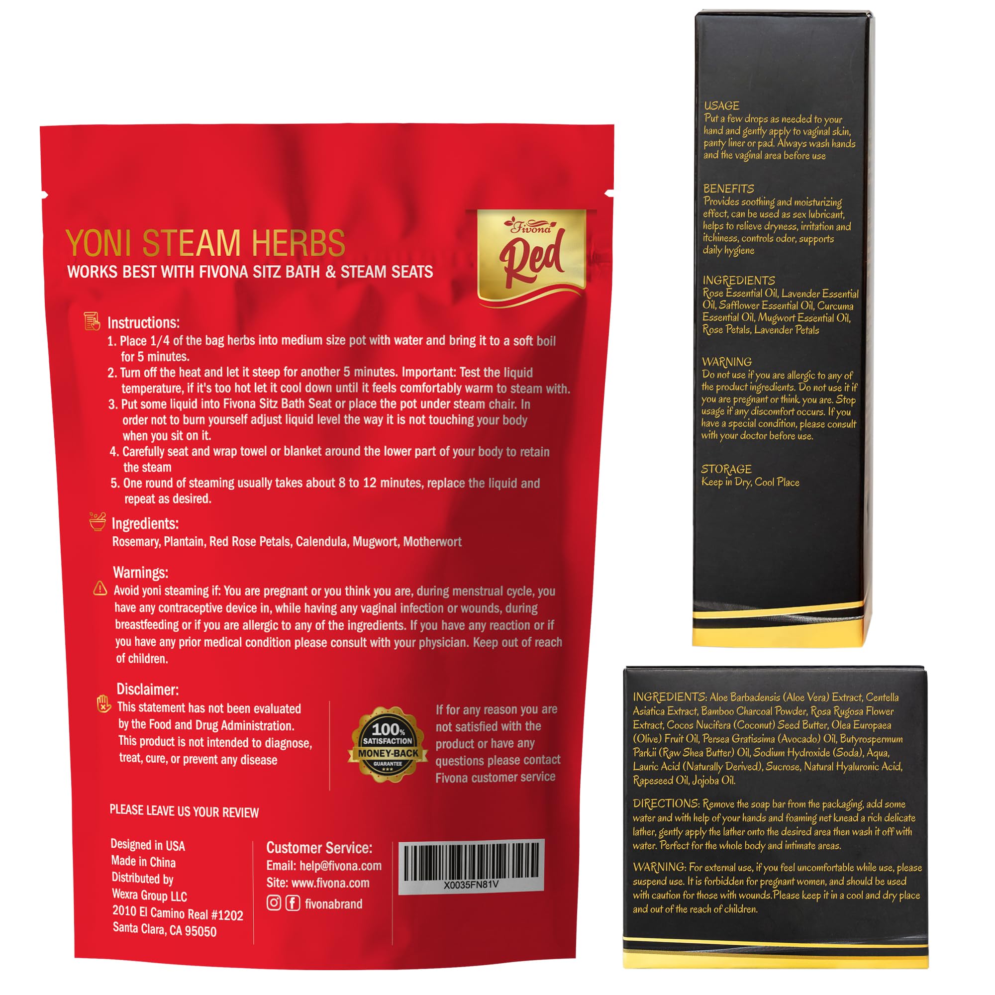 Fivona 4-in-1 Feminine Care Kit, Yoni Oil, Yoni Soap, Yoni Steaming Pot and Red Premium V Steam Herbs