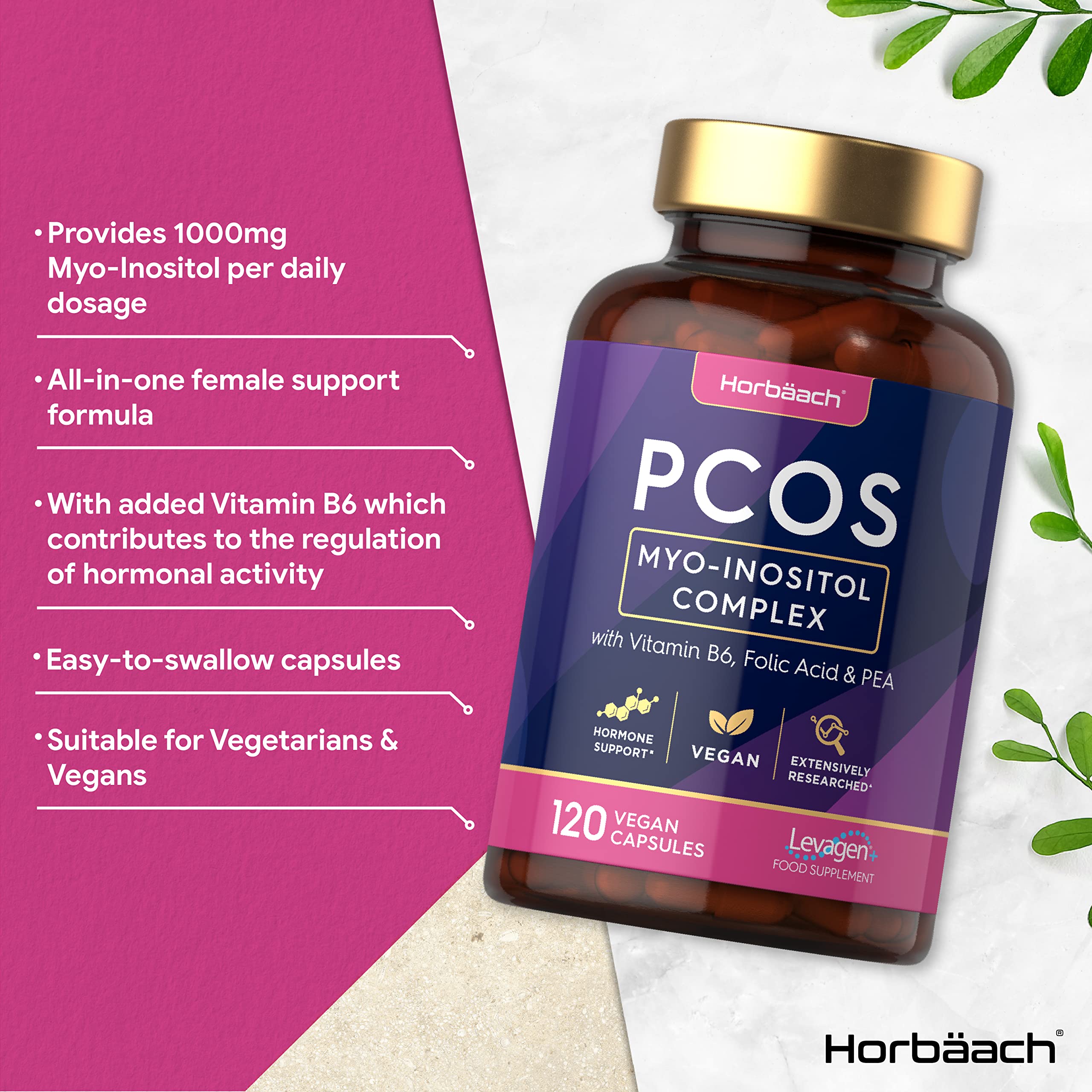 Inositol Supplement for PCOS | 120 Vegan Capsules | Myo-Inositol Complex with Folic Acid