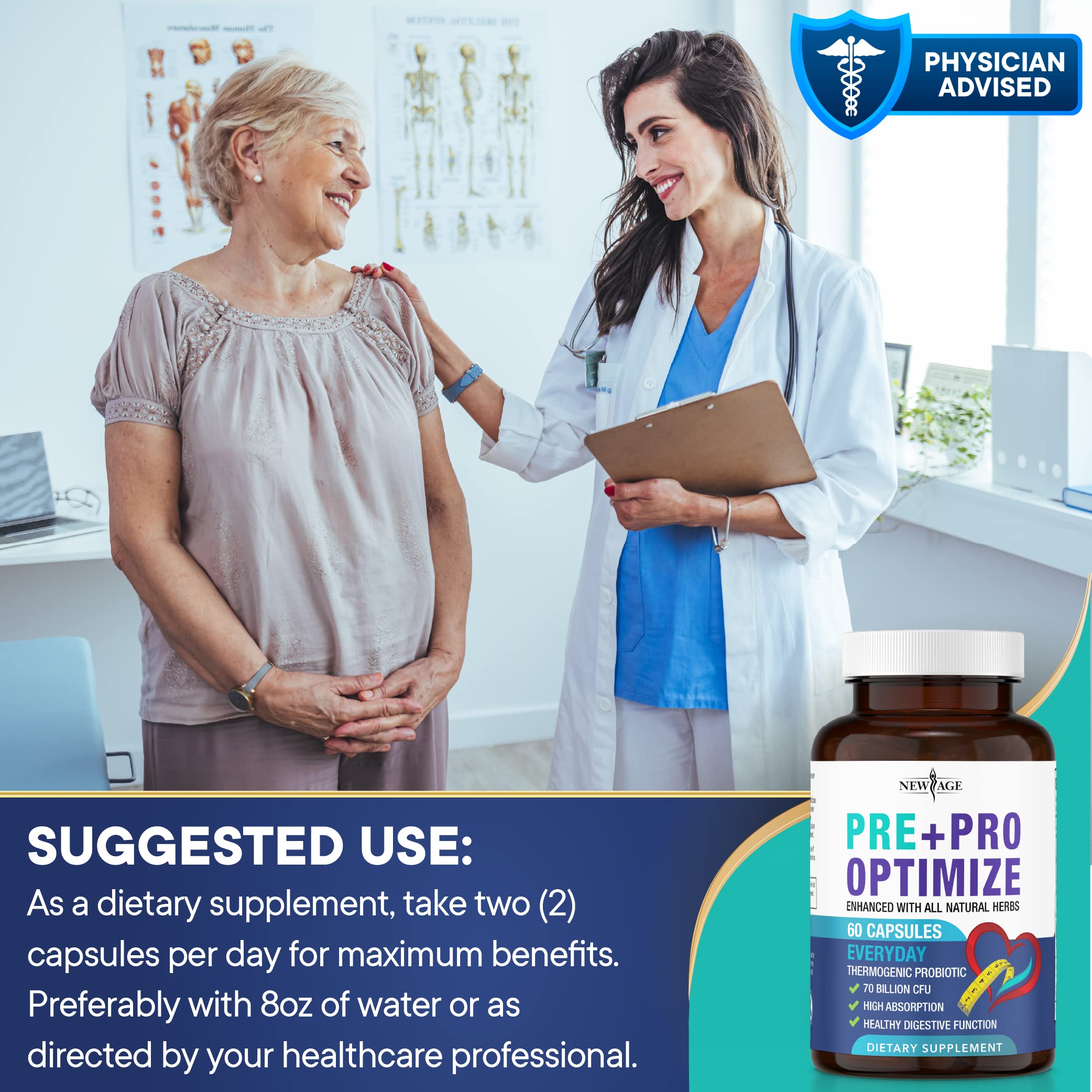Pro Optimize Probiotics for Women, Menopause, 70 Billion CFU, Digestive Health - Relief for Bloating