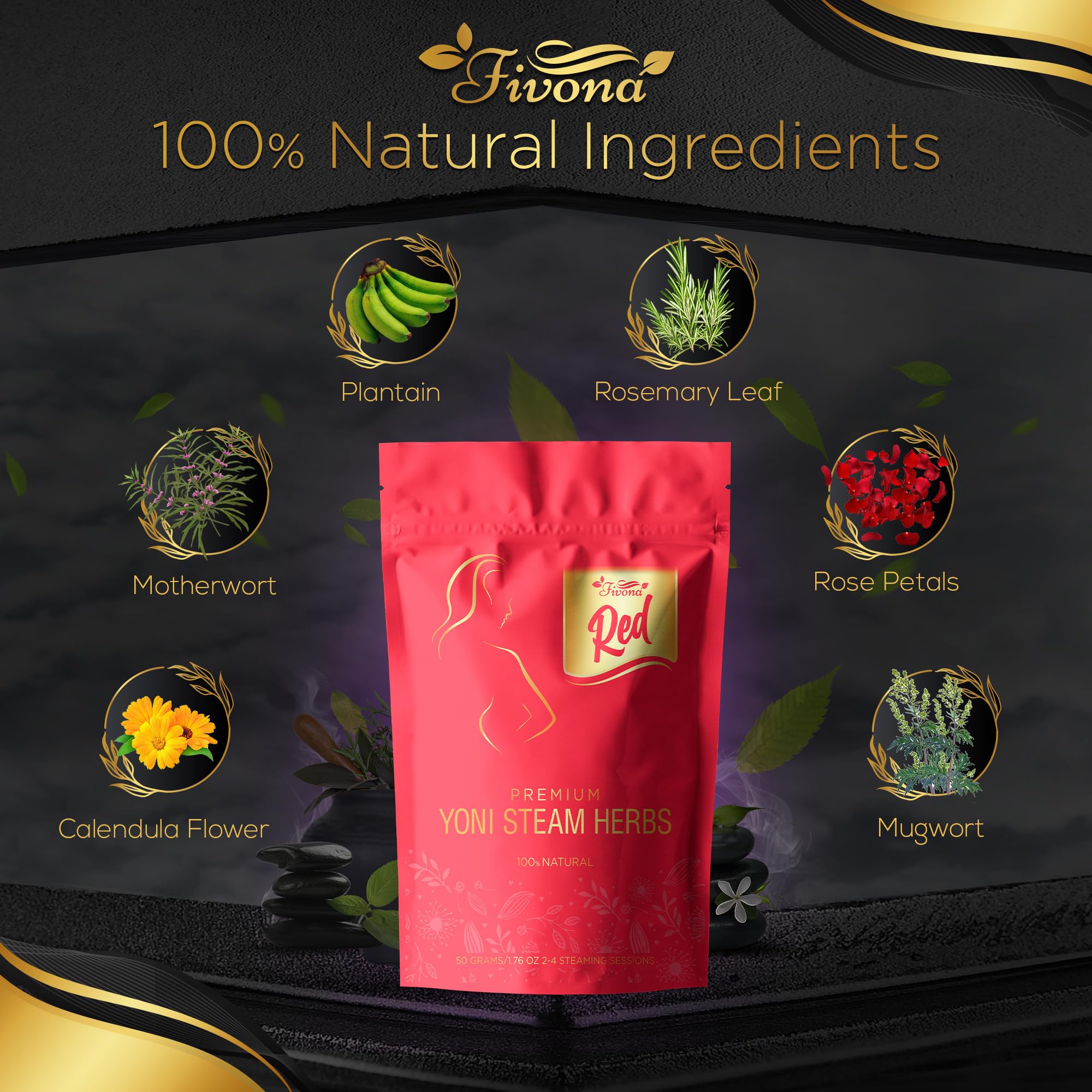 Fivona 4-in-1 Feminine Care Kit, Yoni Oil, Yoni Soap, Yoni Steaming Pot and Red Premium V Steam Herbs