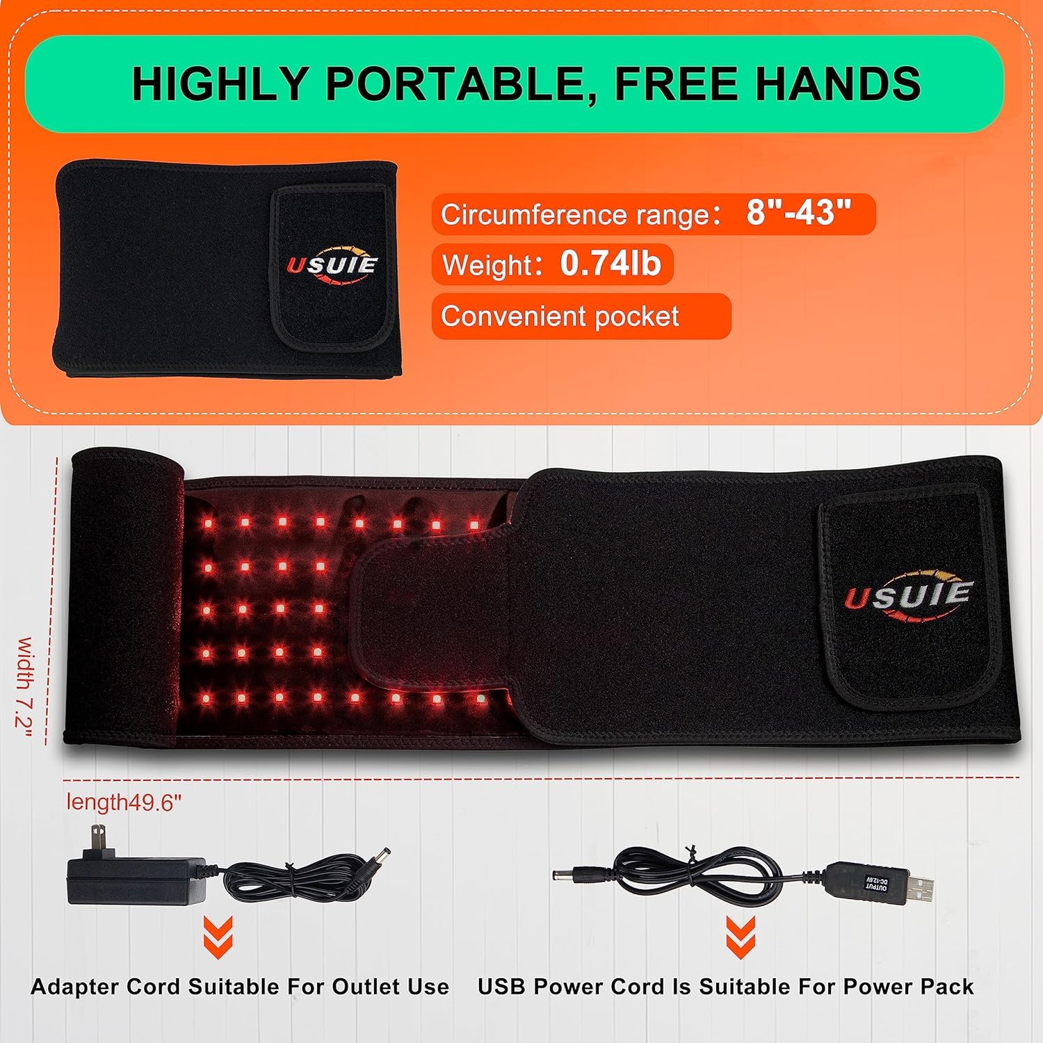 USUIE Red Light Therapy Belt, Infrared Light Therapy Wrap Red Light Therapy Device